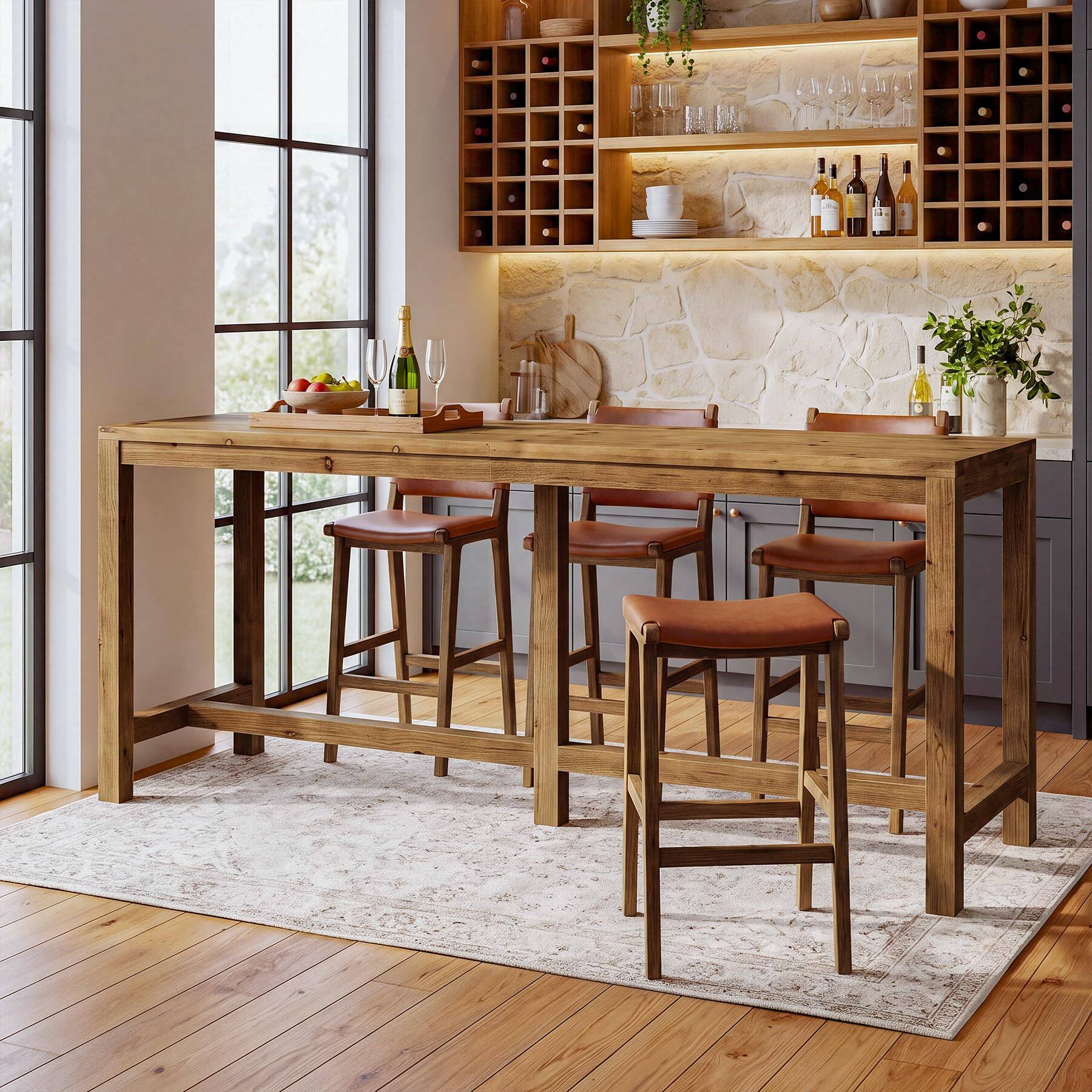 Left. Tribesigns - 70.9-Inch Extra Long Solid Wood Bar Table for 6-8 People, Brown - Brown.