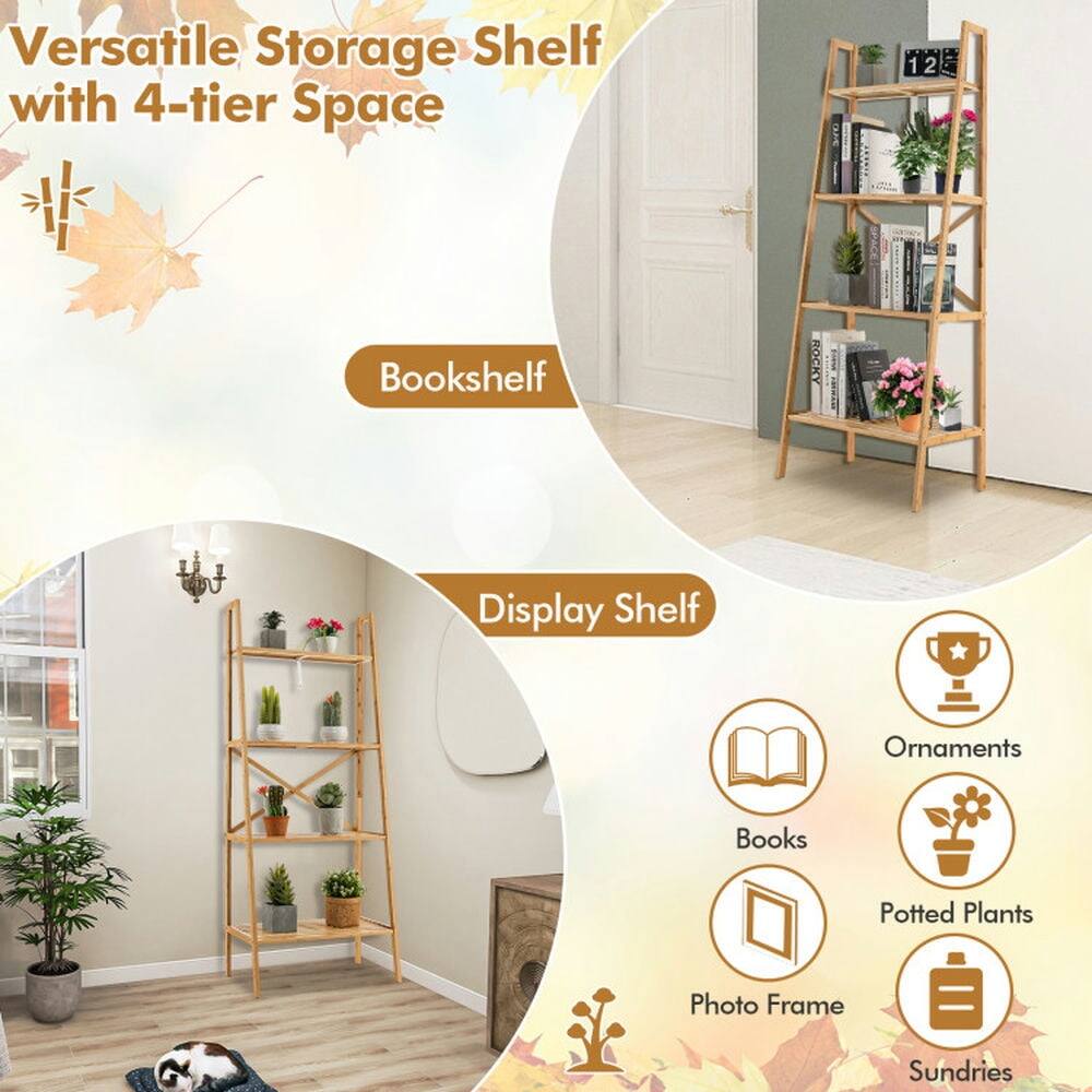 Versatile Storage Shelf with 4-tier Space

Bookshelf

Display Shelf

- Books
- Ornaments
- Potted Plants
- Photo Frame
- Sundries