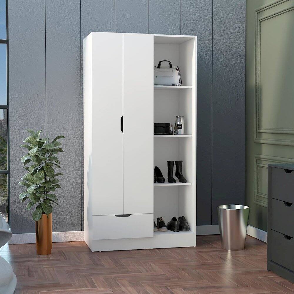 Alt View 3. TuHome - Memphis Wardrobe Armoire White MDF - White.