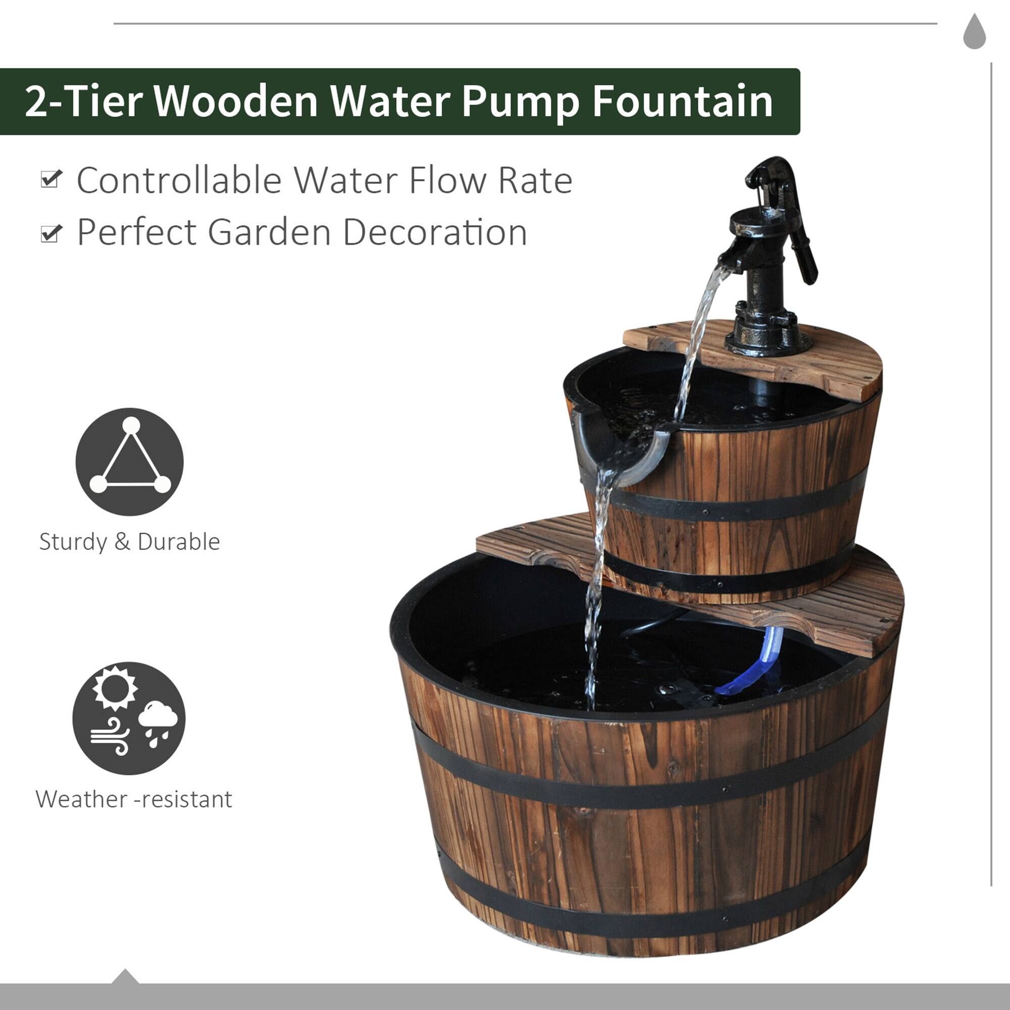 2-Tier Wooden Water Pump Fountain

- Controllable Water Flow Rate
- Perfect Garden Decoration

Sturdy & Durable

Weather-resistant