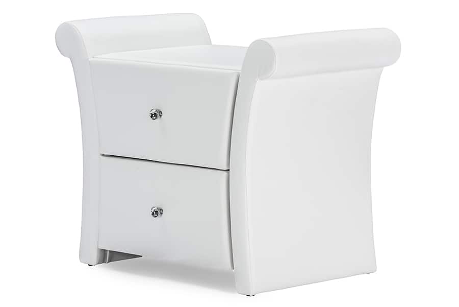 Baxton Studio - Victoria Matte PU Leather 2 Storage Drawers Nightstand Bedside Table - White