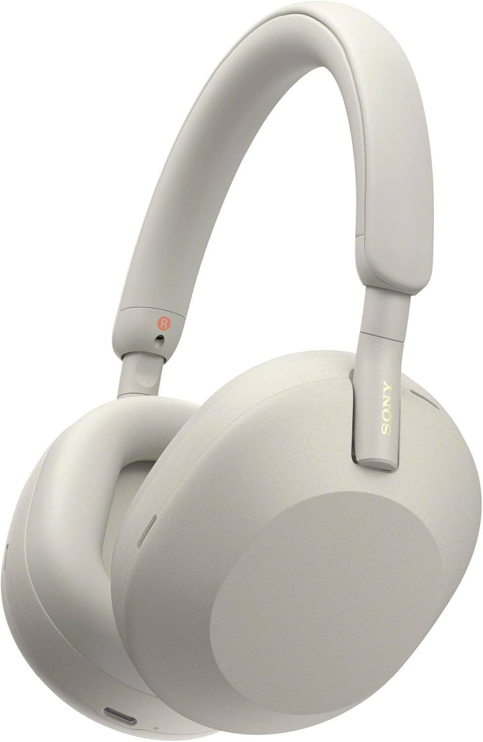 Angle. Sony - Sony WH-1000XM5-SILVER Wireless Over-Ear Noise Canceling Headphones - Silver with 2 Year Amber Protection Plan (2022) - Silver.