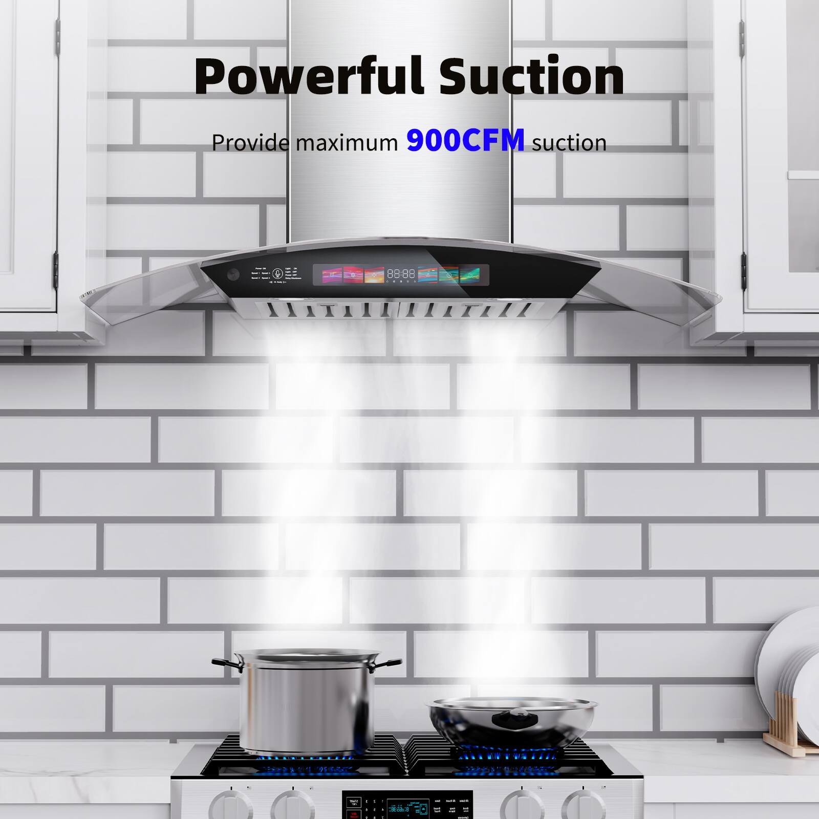 Back. Brano - 36 inch Wall Mount Range Hood Ducted Steel Kitchen Hood Vent with 4 Speed Exhaust Fan - silver.