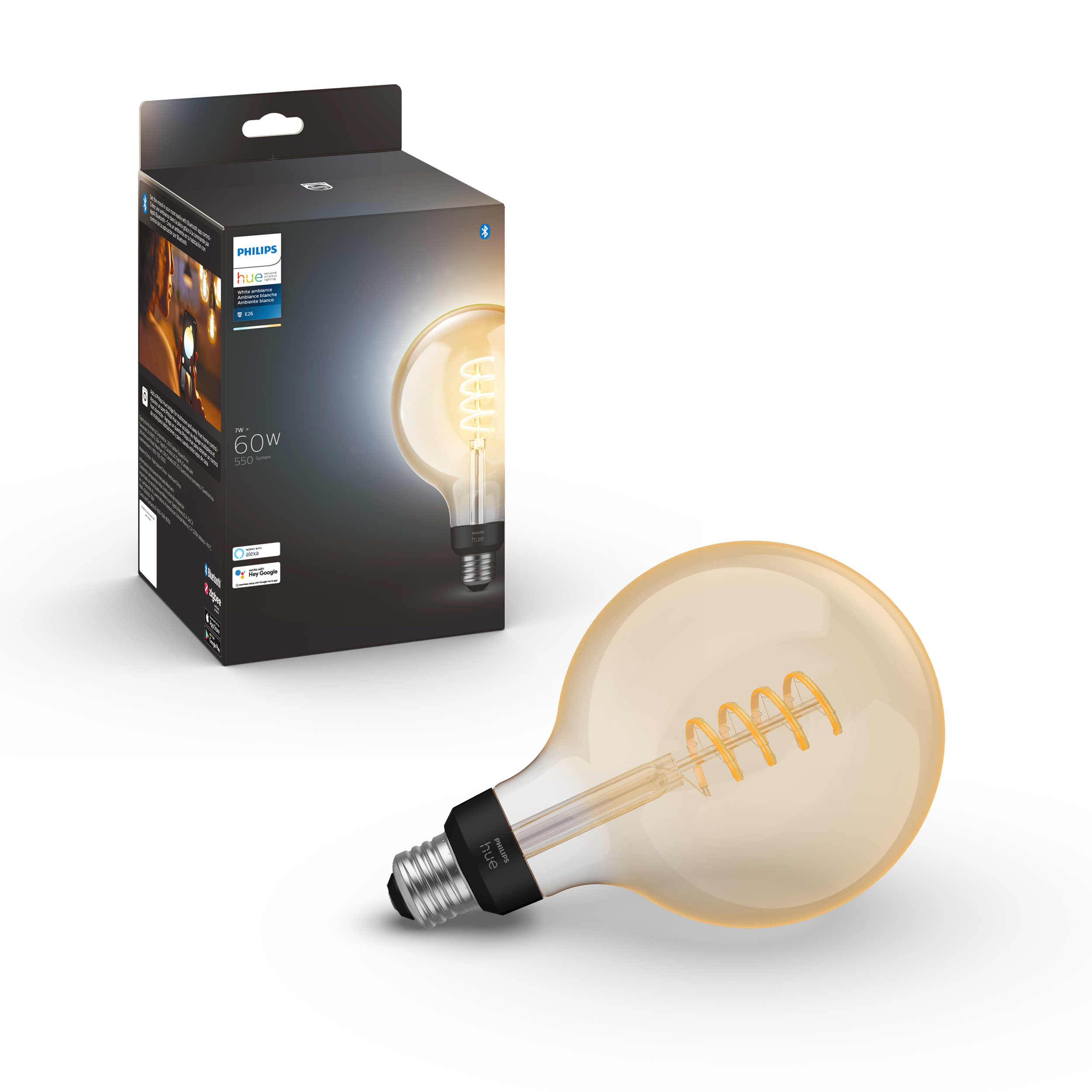 Philips - Hue White Ambiance 7W G40 E26 Bluetooth Filament Smart Bulb