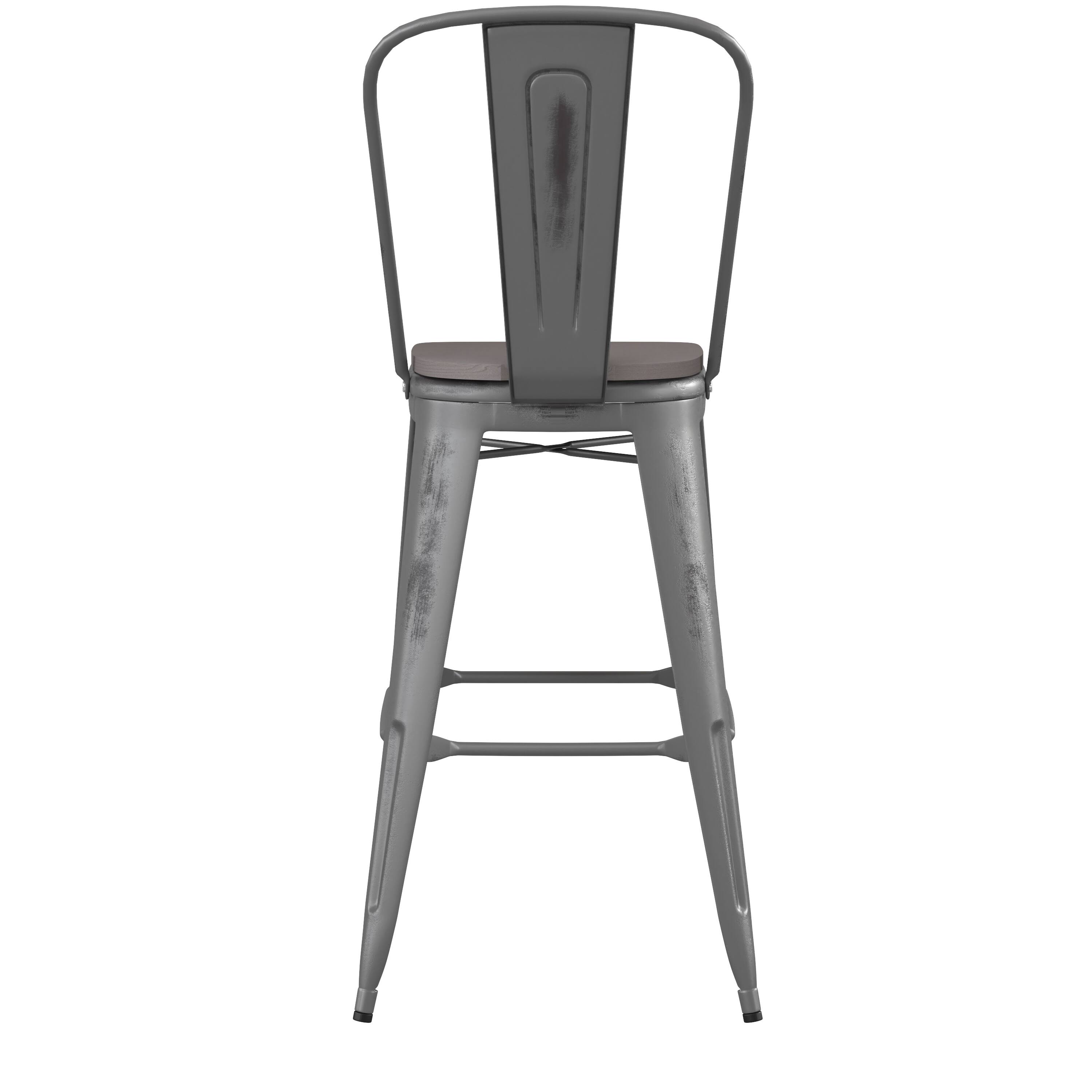 Alt View 8. Emma + Oliver - Grant Clear Coated Metal Stool with Backrest and Polyresin Seat for Indoor Use Only - Gray Seat/Clear Coated Frame.