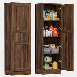 Aheaplus - 2-Pack Farmhouse Pantry Cabinets ,Adjustable Shelves, Reversible Doors, Slim Freestanding Organizers,Ships in 2 packages - Walnut