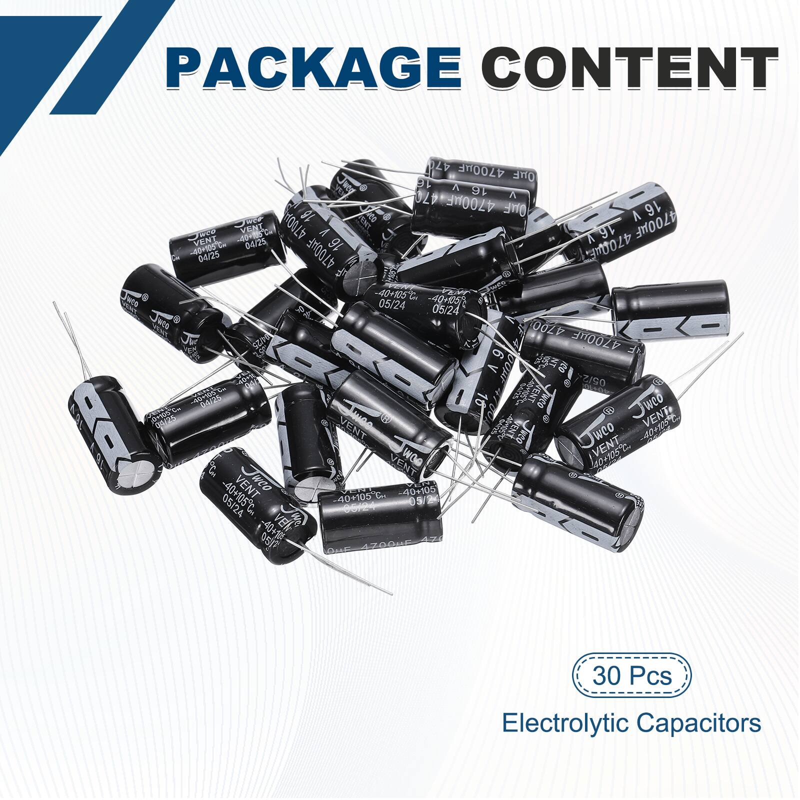 PACKAGE CONTENT

4700uF 16V 4700HF Jwco 16 V 4700F 16 Vito

OME A 16 WED

ENT 4700HF VENT y 16 m VENT -40 V -00+105

04/25 16 470QE 04/25 4700uF 4g SOEN

40+105 wts 05/24 P 05/24 NEO

4700 SZn6 4700 3 9 A

49 05/2 4 04/25

Ms WVENT 60 weo 0-101C QEAS Ge VENT B

VENT 340+ VENT Juco 40+105

VENT 340+ VENT Juco 40+105

09/2 05/24

Un :40+1 VEk 05

QUE 4700 30 Pcs

