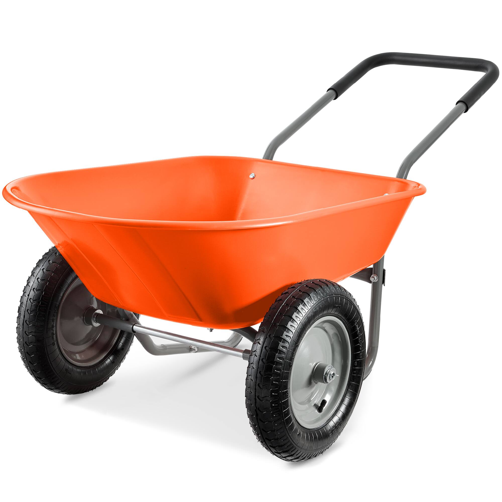 Front. Best Choice Products - Best Choice Products Dual-Wheel Home Wheelbarrow Yard Garden Cart for Lawn, Construction - Orange - Orange.