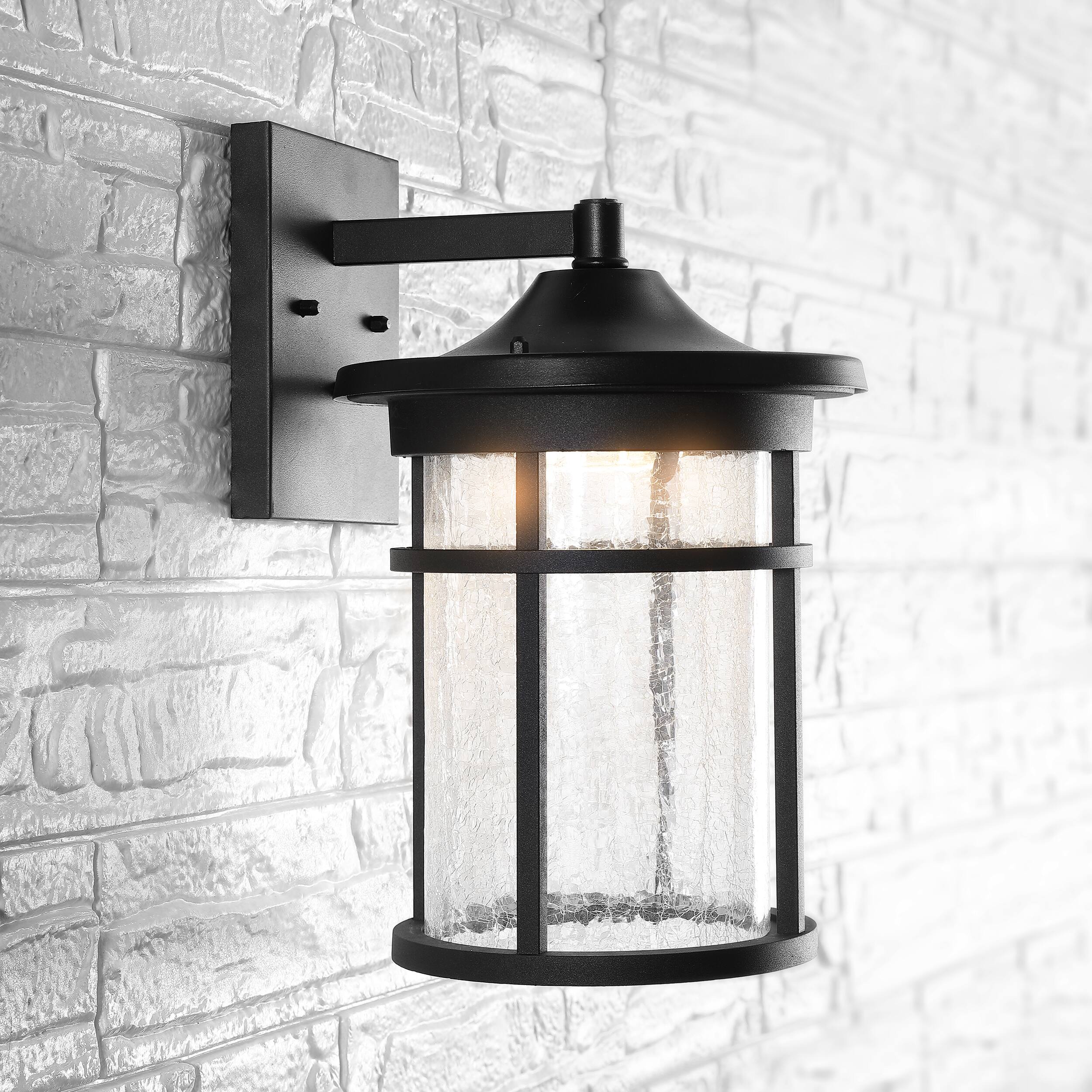 Alt View 7. Jonathan Y - Campo 10.25" Outdoor Wall Lantern Crackled Glass/Metal Integrated LED Wall Sconce, Black - Black/Clear.