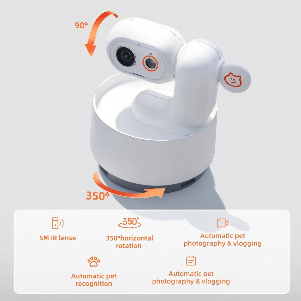 90° 350° 350° 1 5M IR lens 350° horizontal rotation Automatic pet recognition Automatic pet photography & vlogging