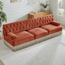 Anysun - 3-Seat Velvet Sofa - Pet-Friendly, Tassel Skirt, Button Tufted, Wood Base, Free Combination for Living Room & Bedroom - Red