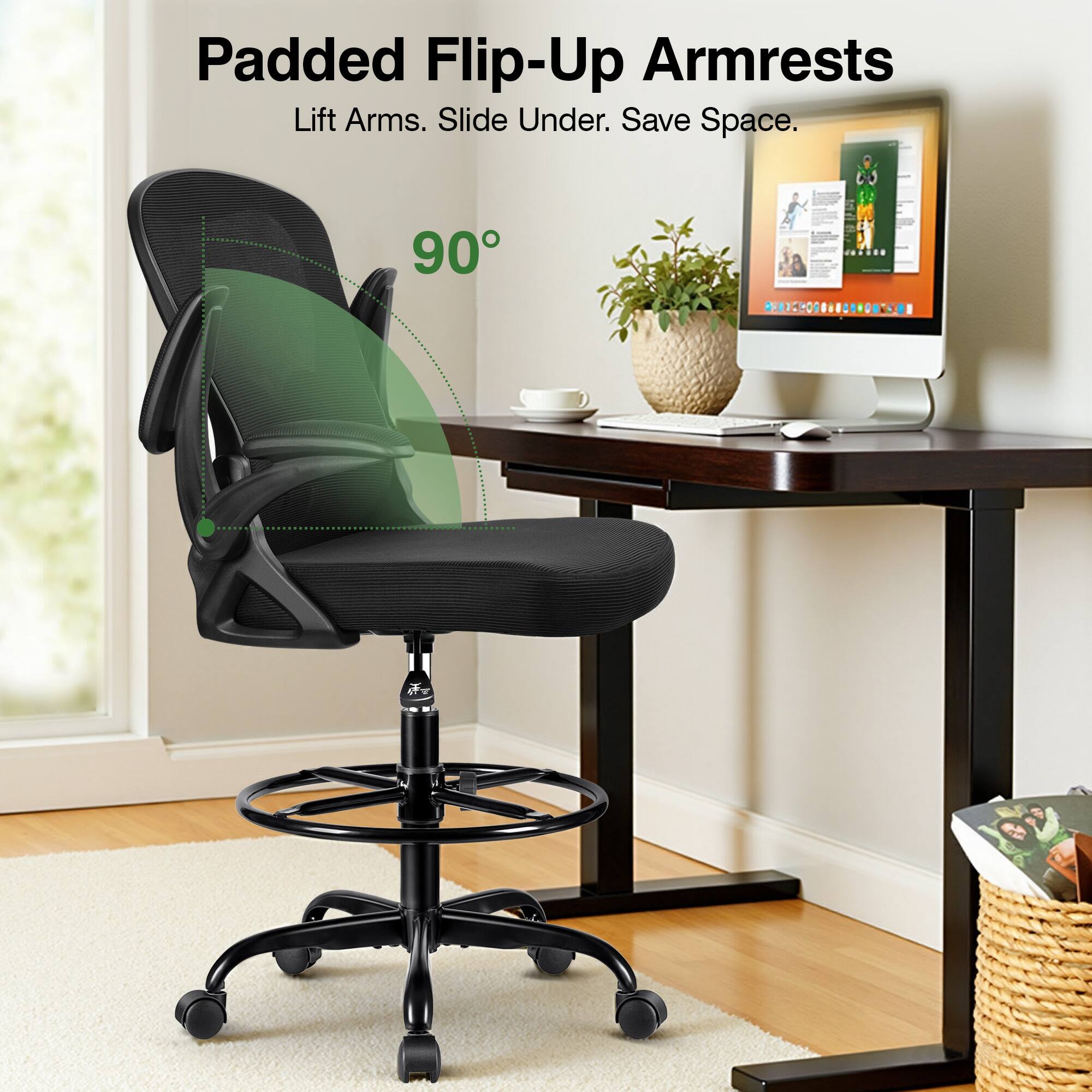 Padded Flip-Up Armrests  
Lift Arms. Slide Under. Save Space.  
90°