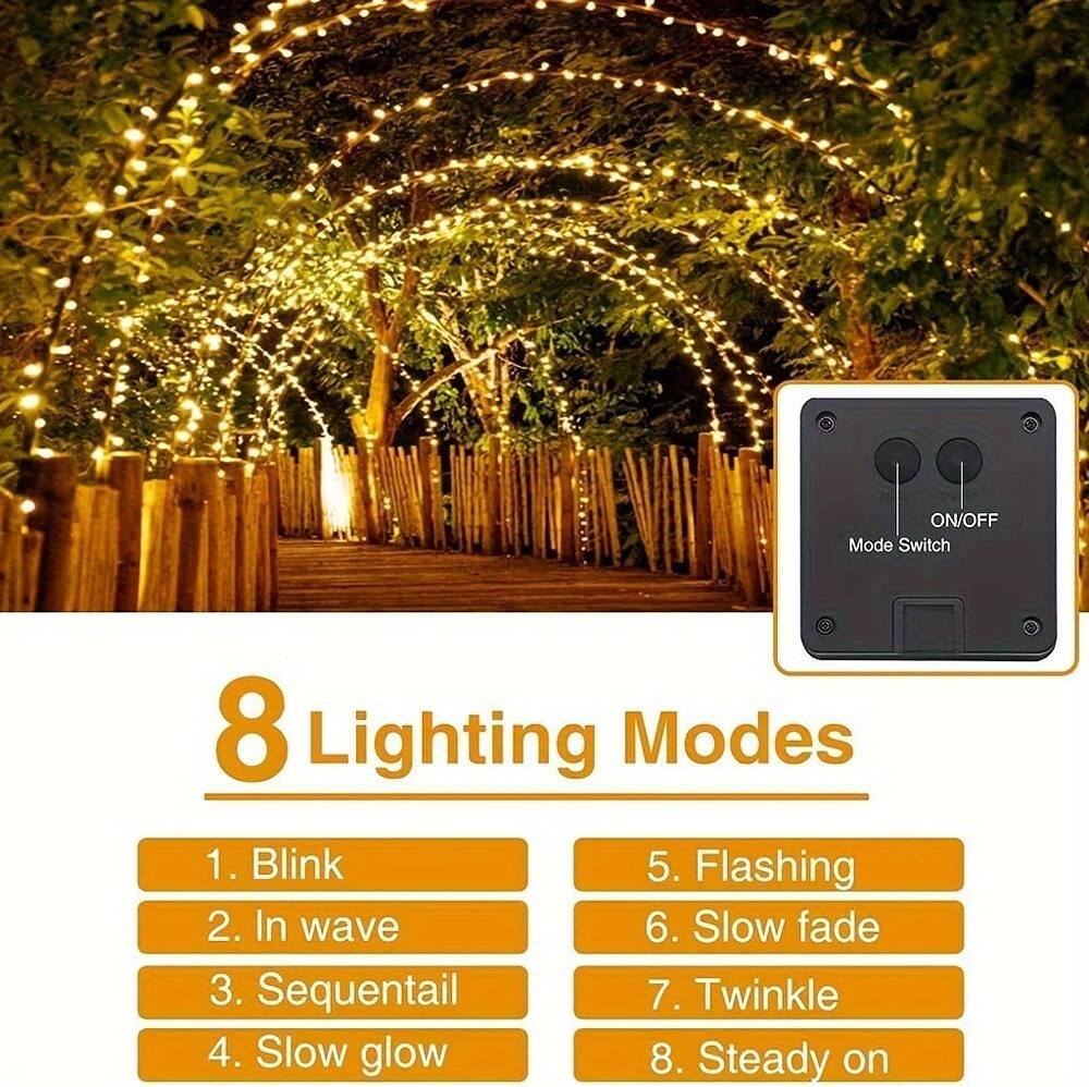 P? ON/OFF Mode Switch  
8 Lighting Modes  
1. Blink  
2. In wave  
3. Sequential  
4. Slow glow  
5. Flashing  
6. Slow fade  
7. Twinkle  
8. Steady on