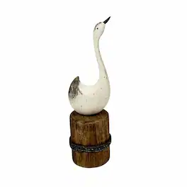 Things2Die4 - Distressed Wood Swan Figurine Nautical Dock Piling 13.25 Inch Tall - White