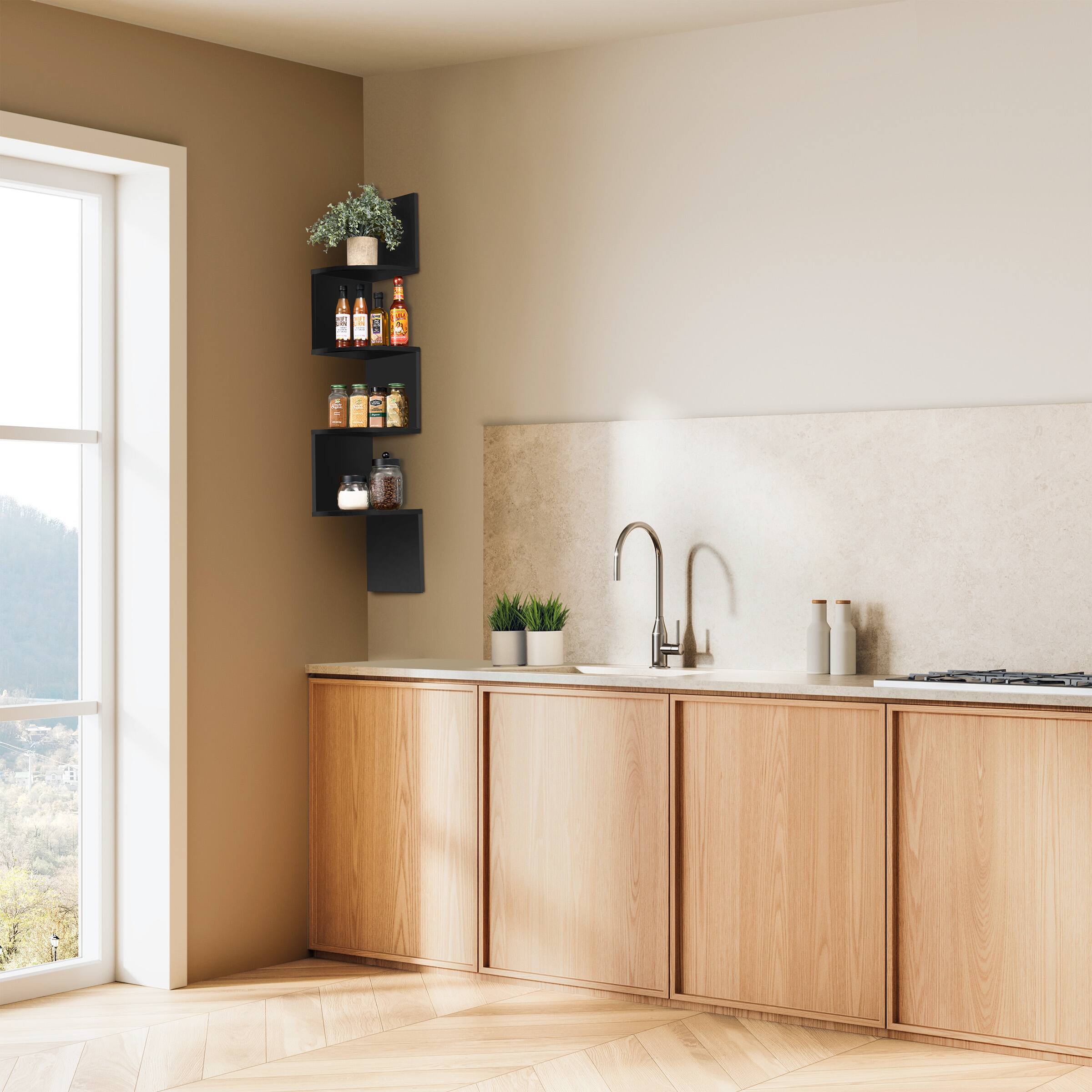 Alt View 2. Sorbus - Sorbus 5-Tier Zig Zag Floating Corner Wall Bookshelf Unit – (40" Tall) for Living Room, Bedroom, Office, & More - Black.