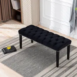 Ropilly - Velvet Bench Tufted Bench Ottoman, Upholstered Dining Bench & Bedroom Accent Bench, 45 Inch, 330 Lbs - Black