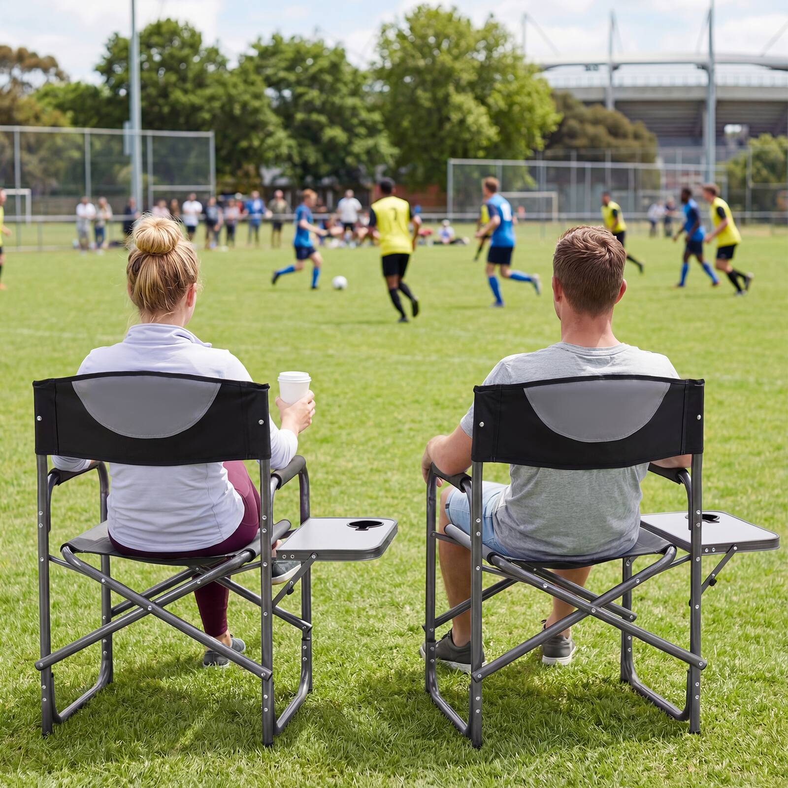 Alt View 4. Costway - Costway Folding Camping Chair, Lightweight Portable Directors Chair with Side Table - Black.