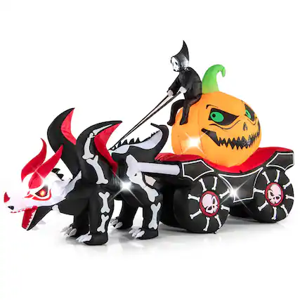 Front. Costway - Costway 9 FT Long Halloween Inflatable Decoration Grim Reaper Driving Pumpkin Carriage - Black.