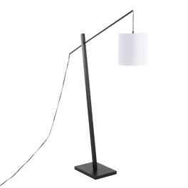 Loheer - Arturo Contemporary Floor Lamp Wood and Steel Standing Light with White Fabric Shade for Living Room - Black