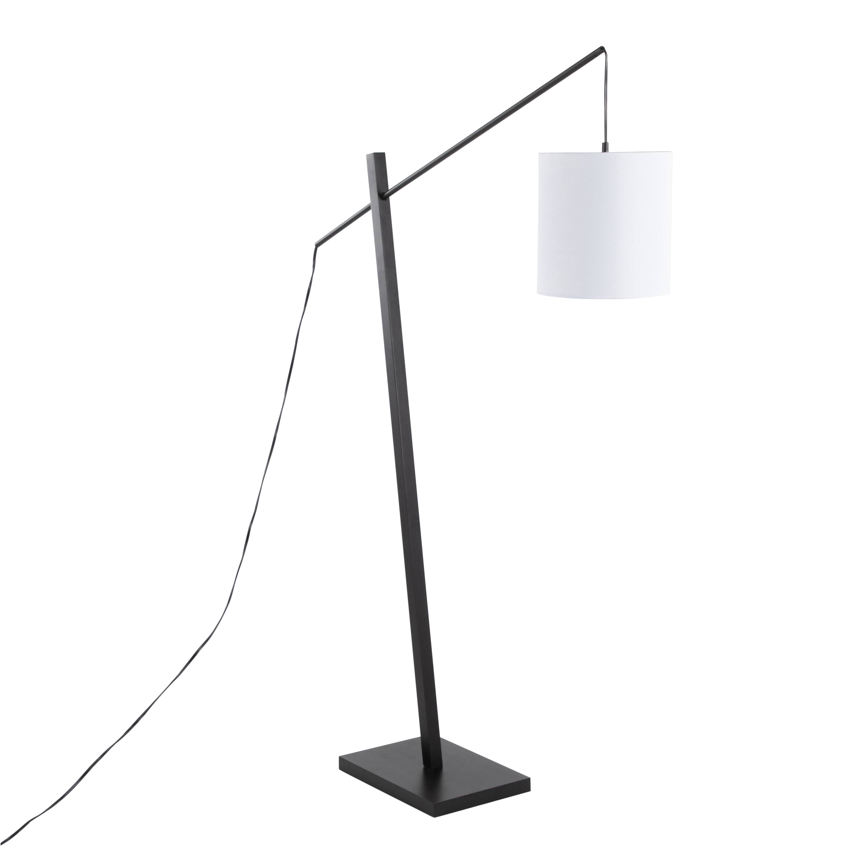 Front. Loheer - Loheer Arturo Contemporary Floor Lamp Black Wood and Steel Standing Light with White Fabric Shade for Living Room - Black.