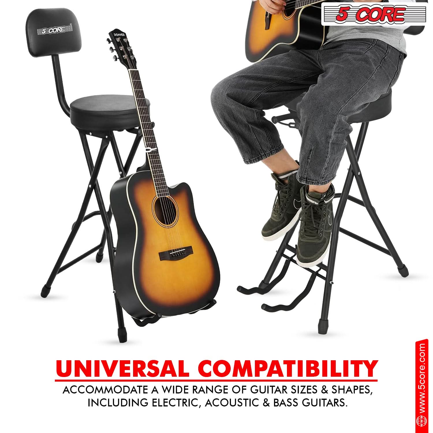 5 CORE

UNIVERSAL COMPATIBILITY  
ACCOMMODATE A WIDE RANGE OF GUITAR SIZES & SHAPES, INCLUDING ELECTRIC, ACOUSTIC & BASS GUITARS.

www.5core.com