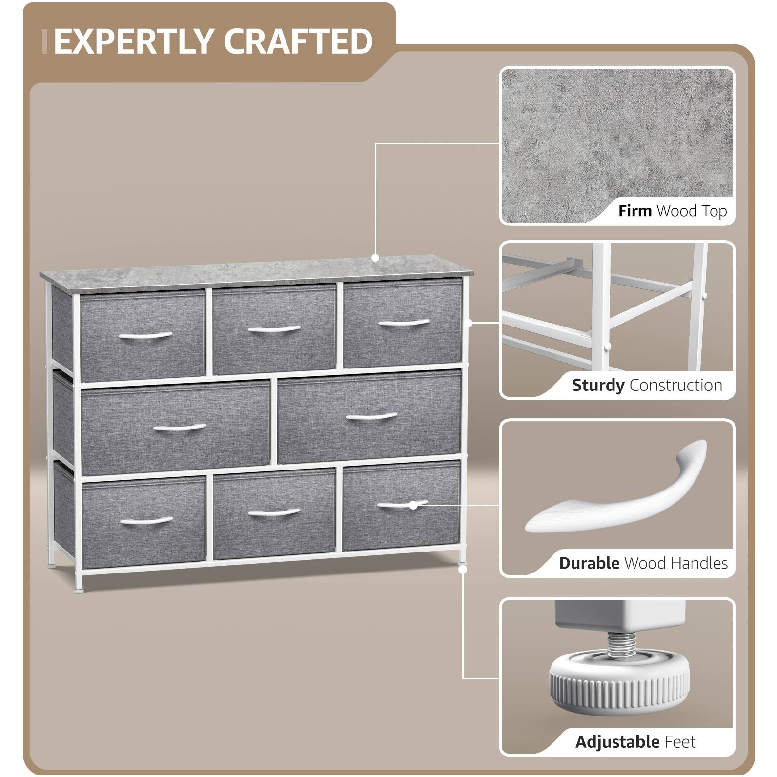 EXPERTLY CRAFTED

- Firm Wood Top
- Sturdy Construction
- Durable Wood Handles
- Adjustable Feet
