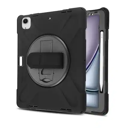 Front. Mybat - MyBat Rotatable Stand Protector Cover with Wristband for Apple iPad Air 13 (2024) / iPad Air 13 (2025) - Black - Black.