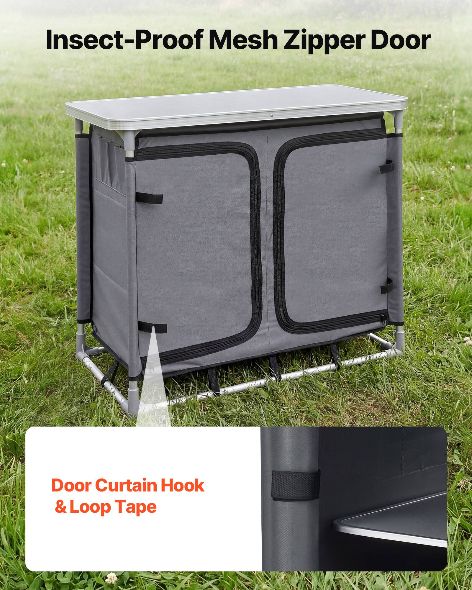 Insect-Proof Mesh Zipper Door  
Door Curtain Hook & Loop Tape