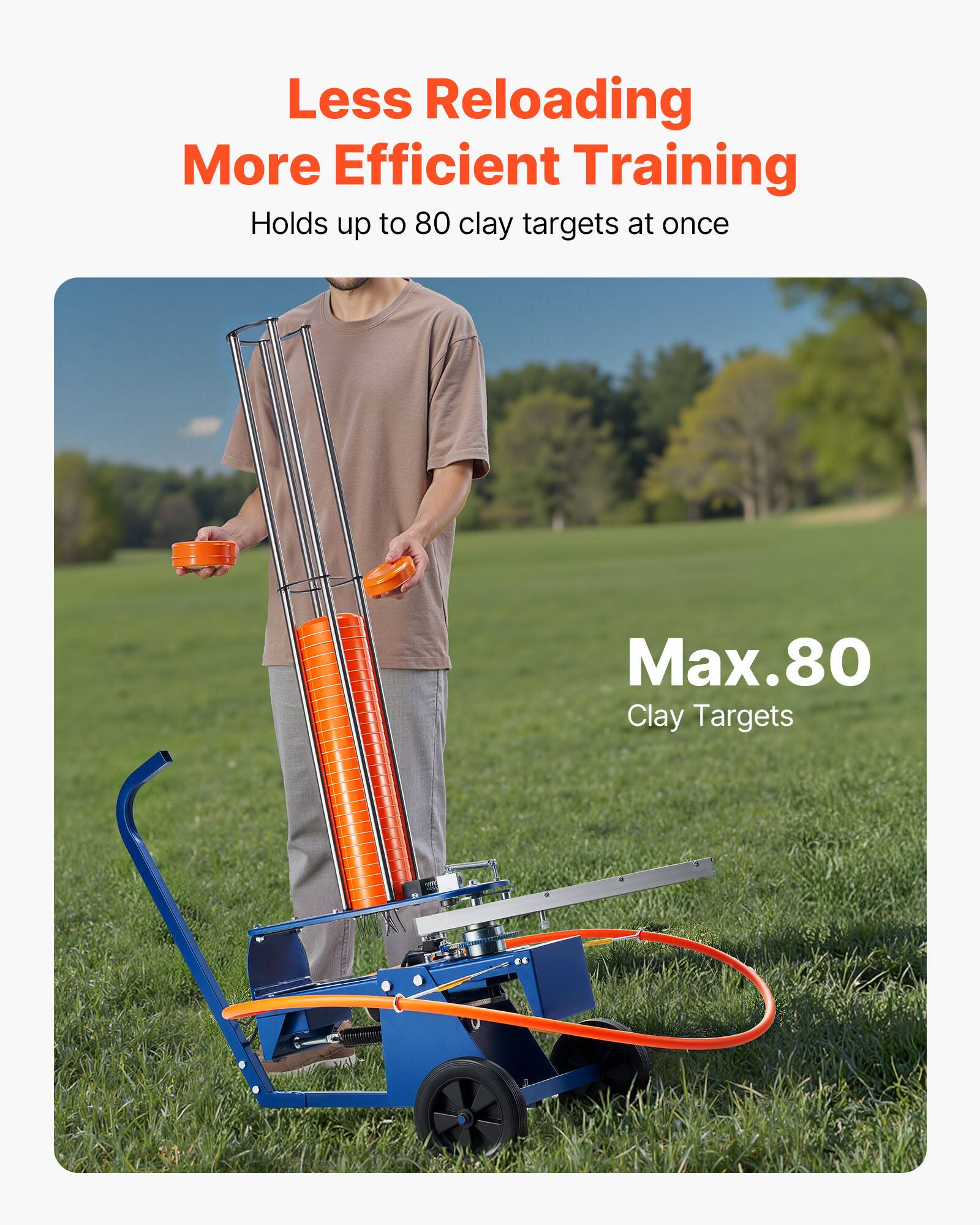 Less Reloading  
More Efficient Training  
Holds up to 80 clay targets at once  

Max.80  
Clay Targets