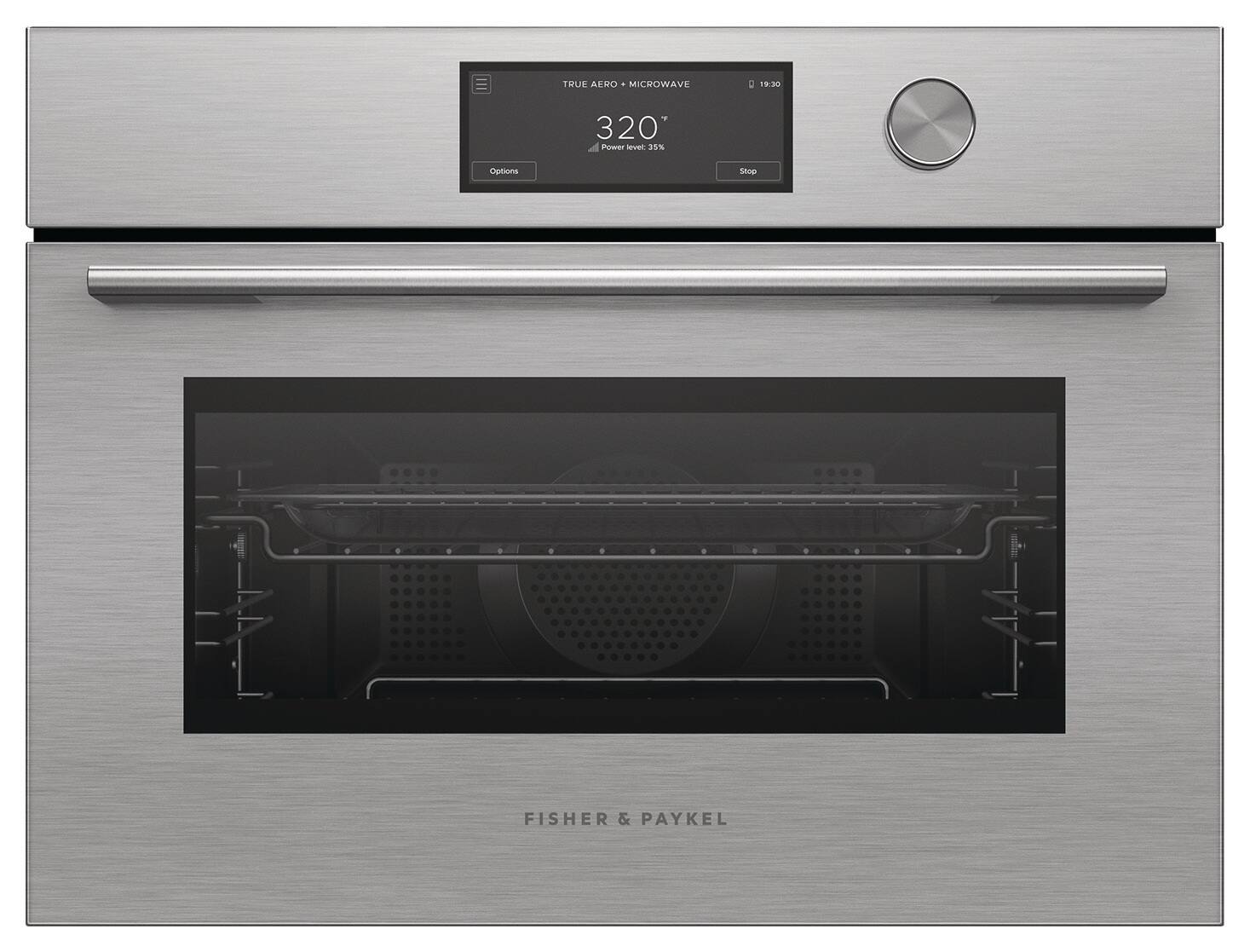 TRUE AERO MICROWAVE  
19:30  
320°  
Power level: 35%  
Options  
Stop  

FISHER & PAYKEL