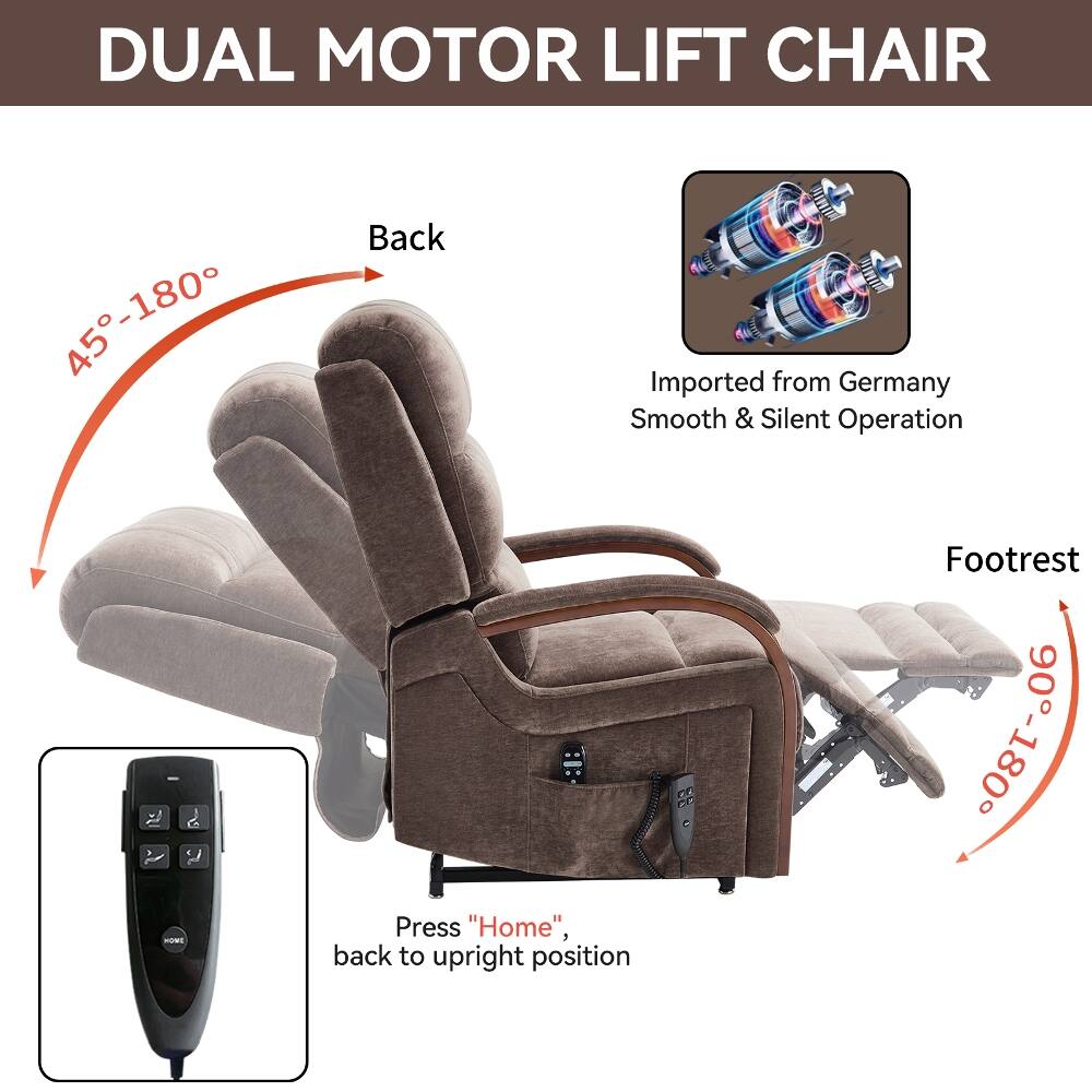 DUAL MOTOR LIFT CHAIR

45°-180° HOME

Back

Imported from Germany
Smooth & Silent Operation

Footrest

08T-06

Press "Home", back to upright position