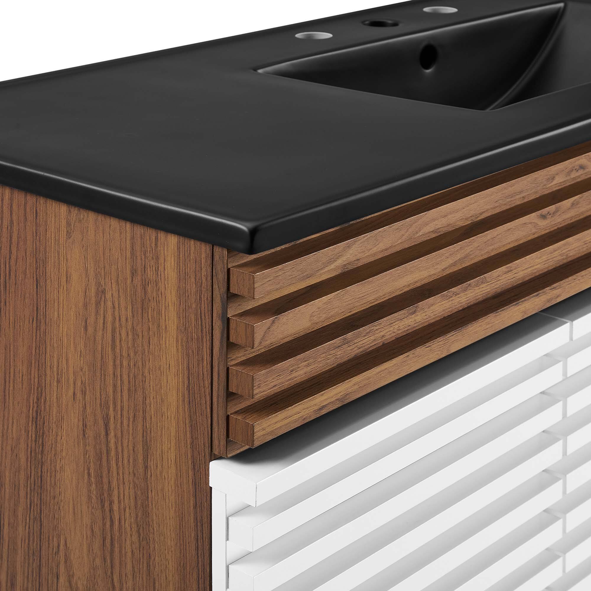 Alt View 7. Modway - Render 48" Bathroom  Vanity with Black Basin Included - White Walnut Black.
