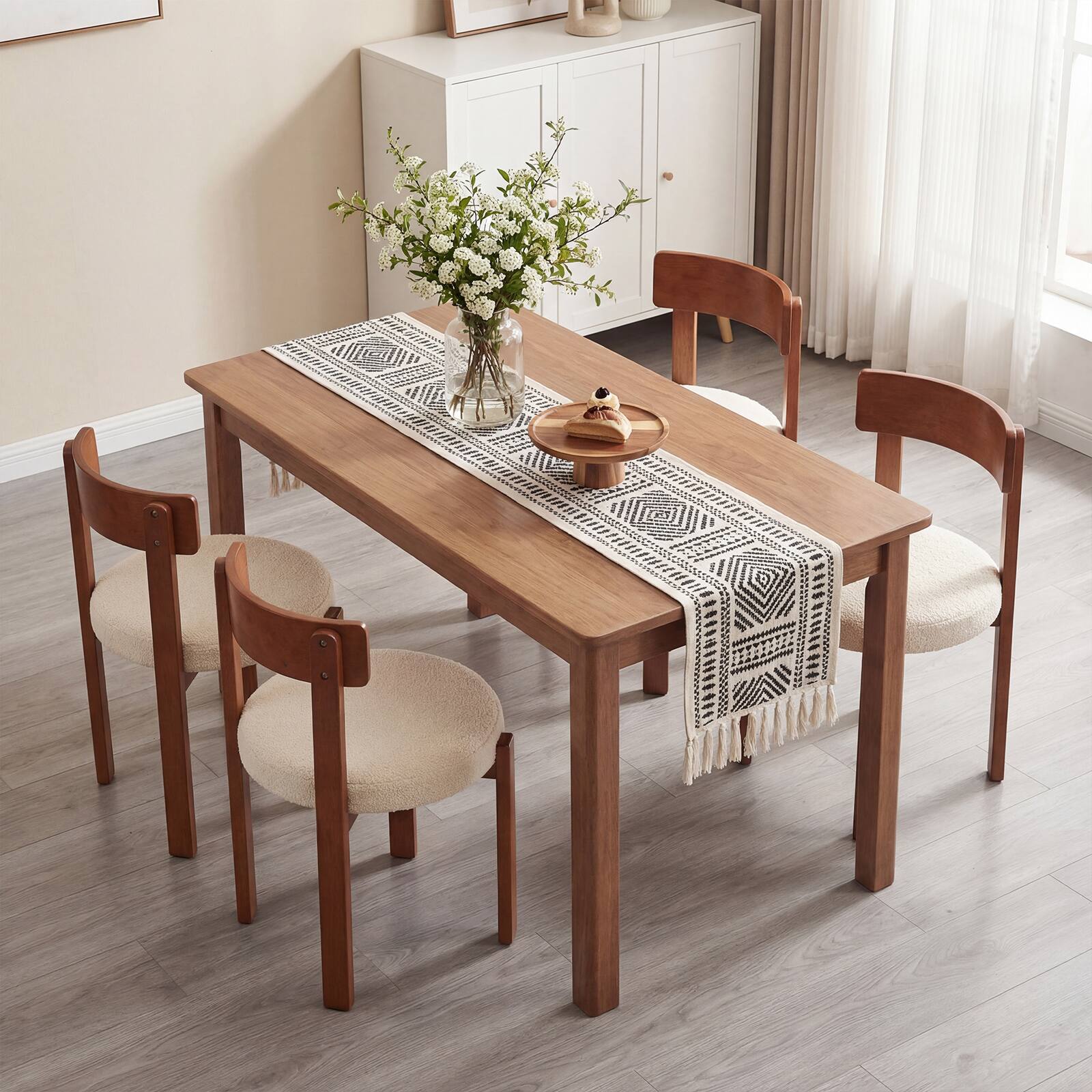 Alt View 1. Costway - Costway 4 Pcs Modern Dining Chairs Curved Backrest Teddy Fleece Upholstered Round Seat - Brown + Beige.