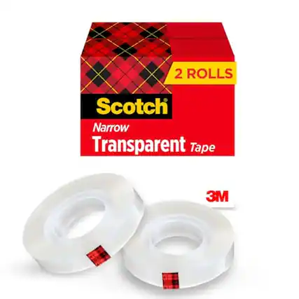 2 Rolls Scotch Narrow Transparent Tape 3M