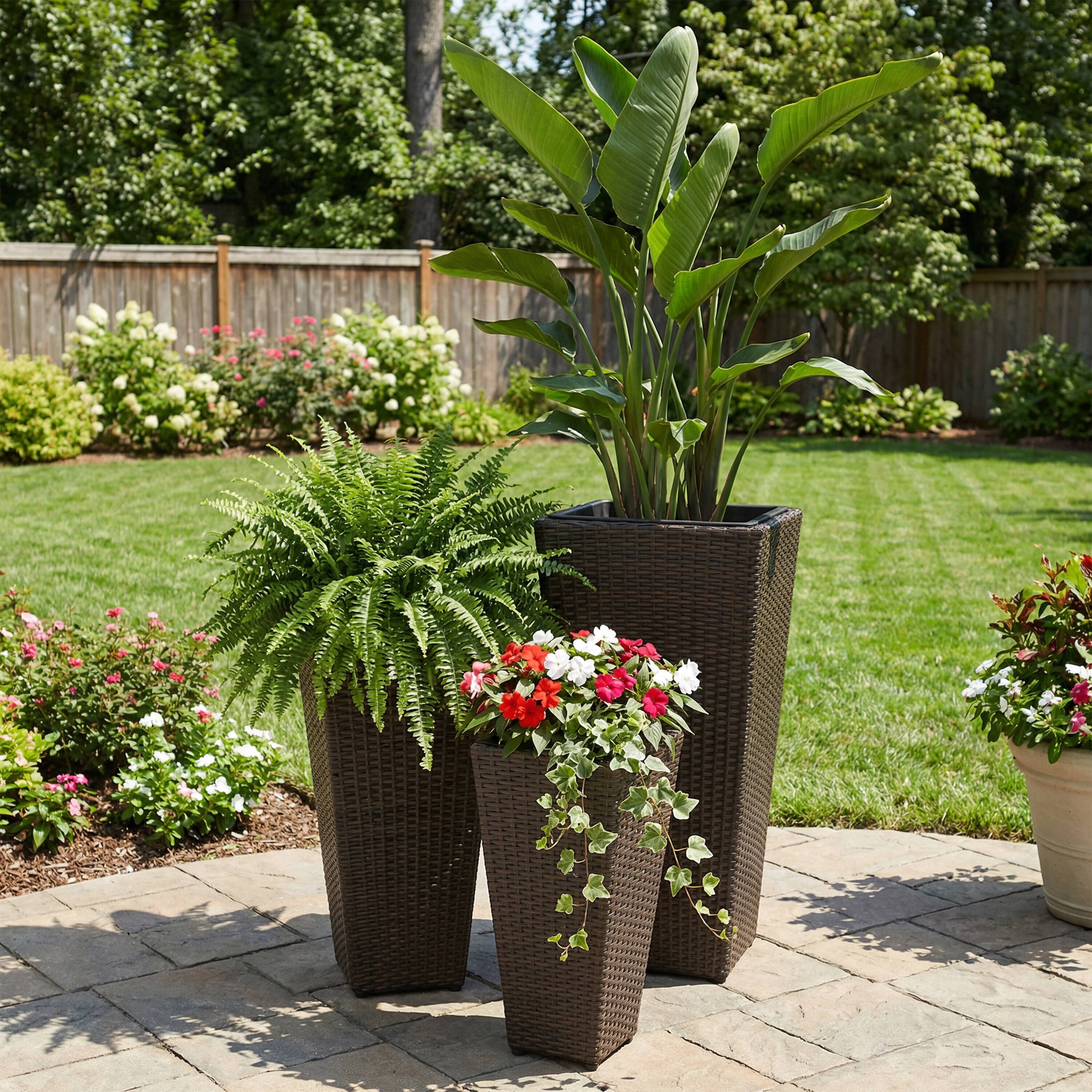 Alt View 7. Sunnydaze - Tall Square Planter - 9 in, 11.5 in, 15 in - Set of 3 - Brown.