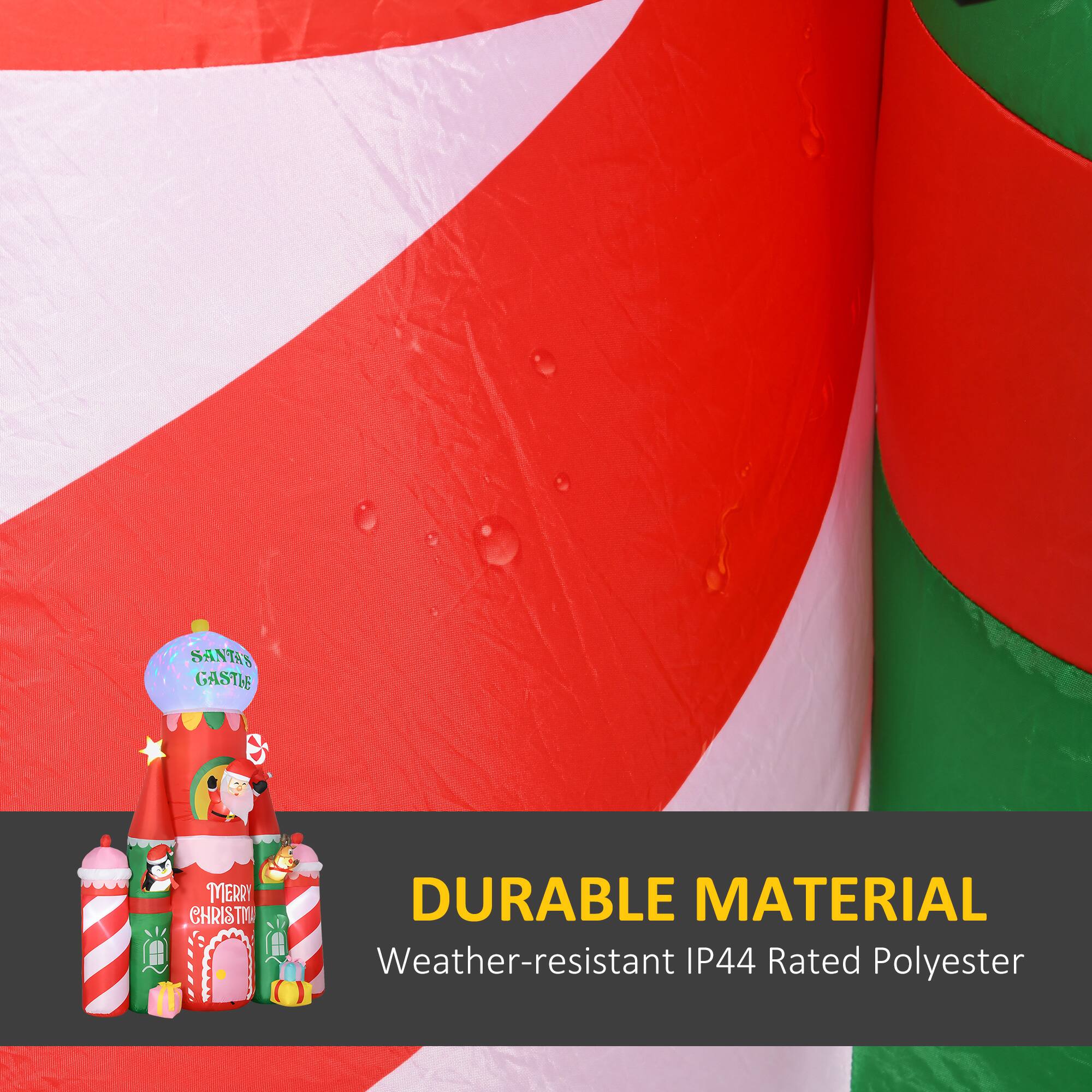 SANTA'S CASTLE  
MERRY CHRISTMAS  

DURABLE MATERIAL  
Weather-resistant IP44 Rated Polyester