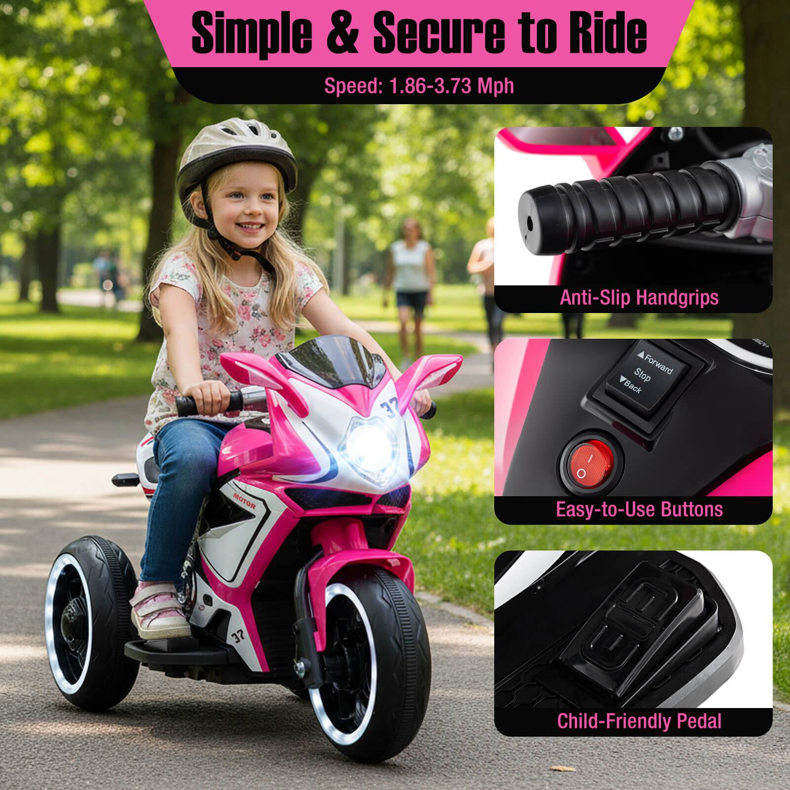 Simple & Secure to Ride  
Speed: 1.86-3.73 Mph  
Anti-Slip Handgrips  
Easy-to-Use Buttons  
Child-Friendly Pedal
