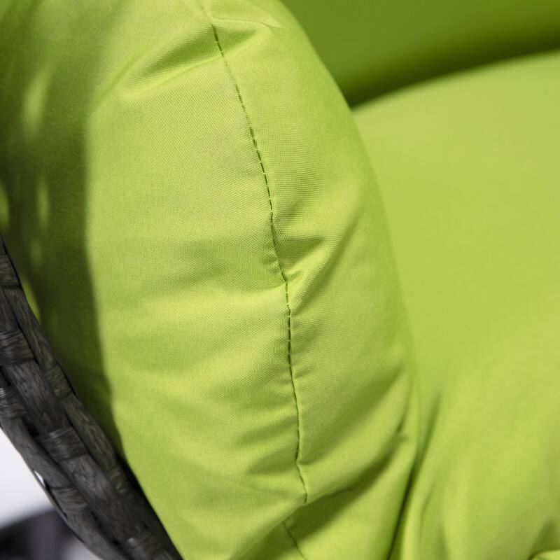 Alt View 1. LeisureMod - LeisureMod Charcoal Wicker Outdoor Egg Swing Chair with Steel Stand - UV & Rust Resistant Single Seat for Patio - Light Green.
