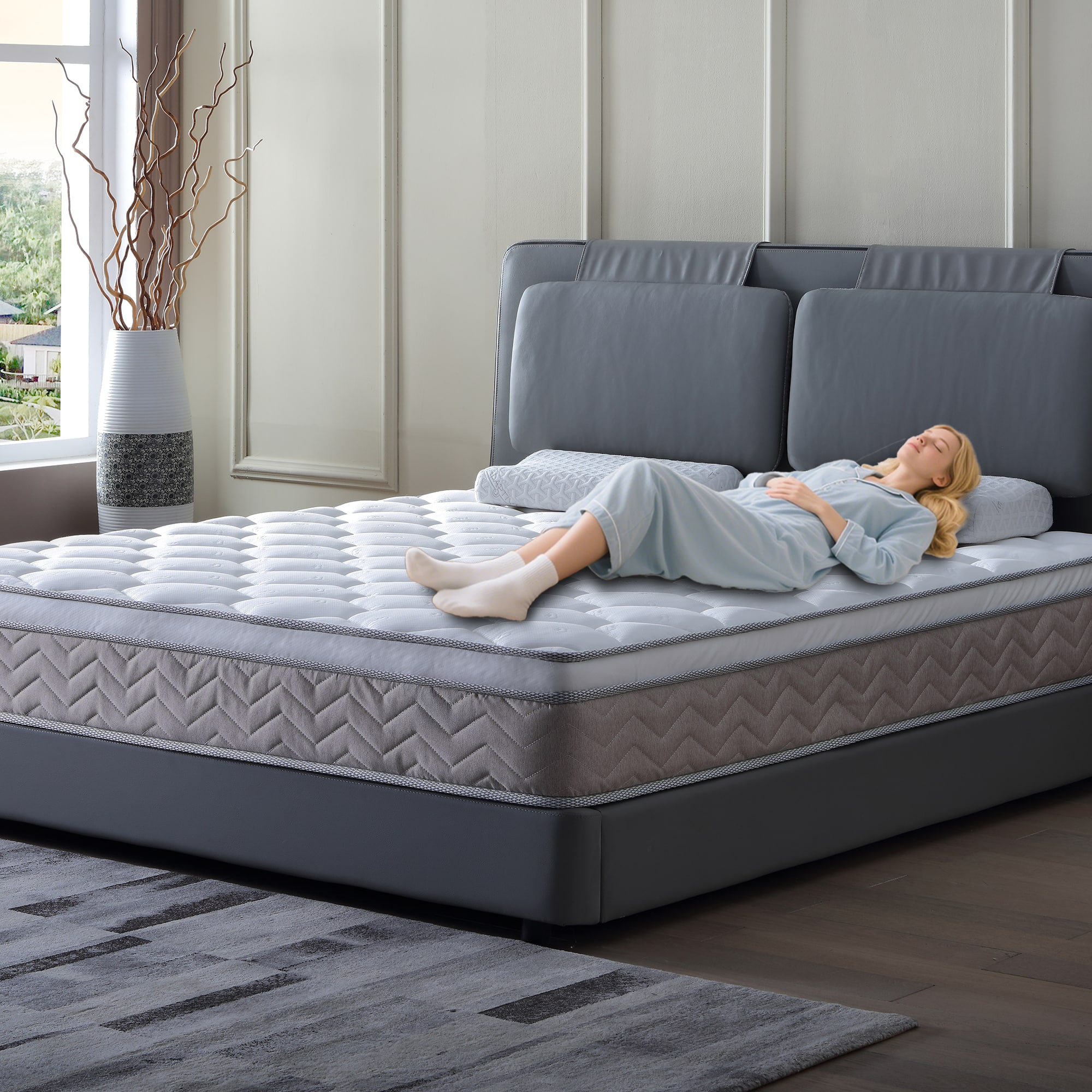 JUJABU - 12 Inch Queen Memory Foam Mattress in a Box, Individual Pocket Springs, Soft and Breathable, CertiPUR-US Certified - White