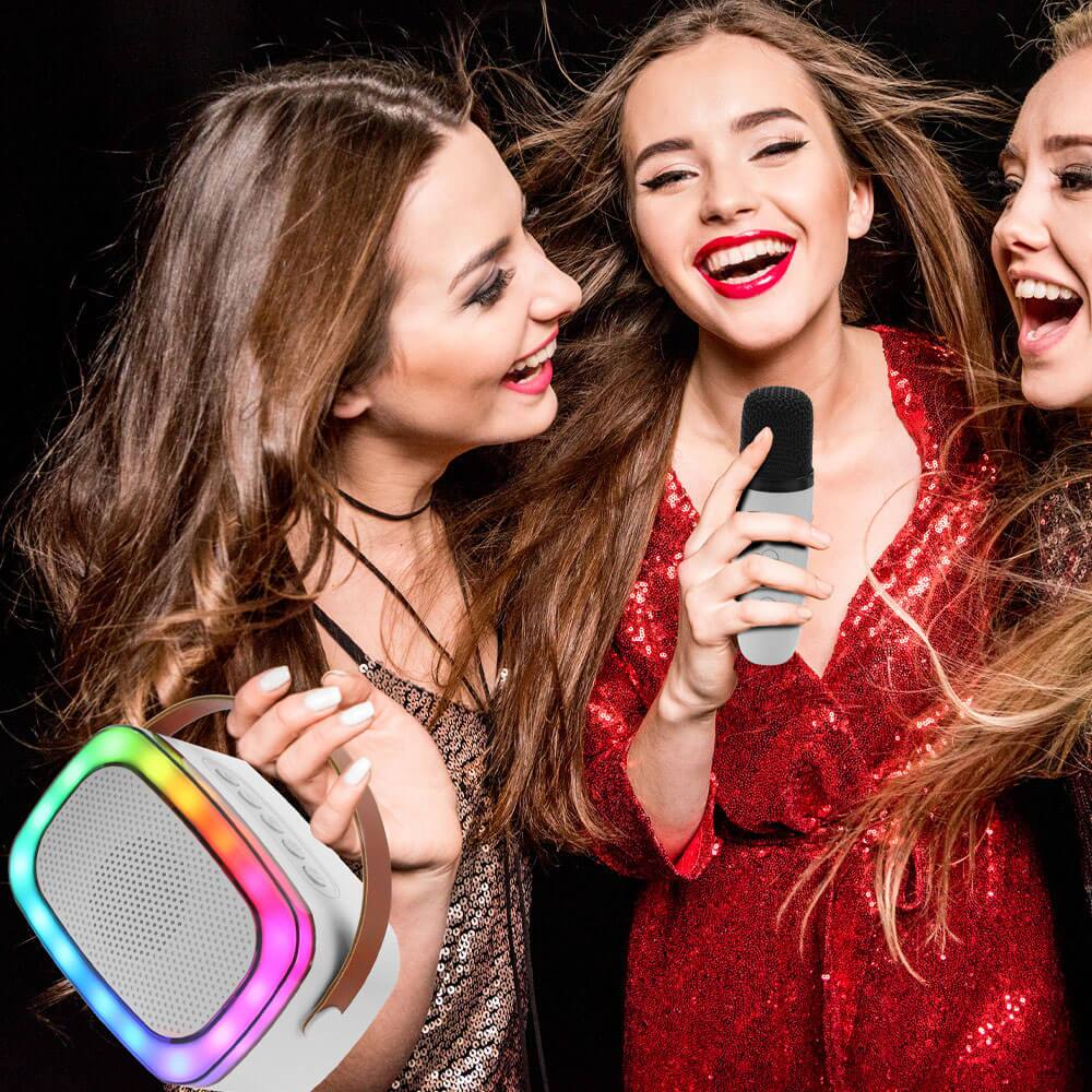 Alt View 3. iQ Sound - Iq Sound Mini Karaoke Portable Bluetooth Speaker With Wireless Microphone And Rgb Light Show - White.