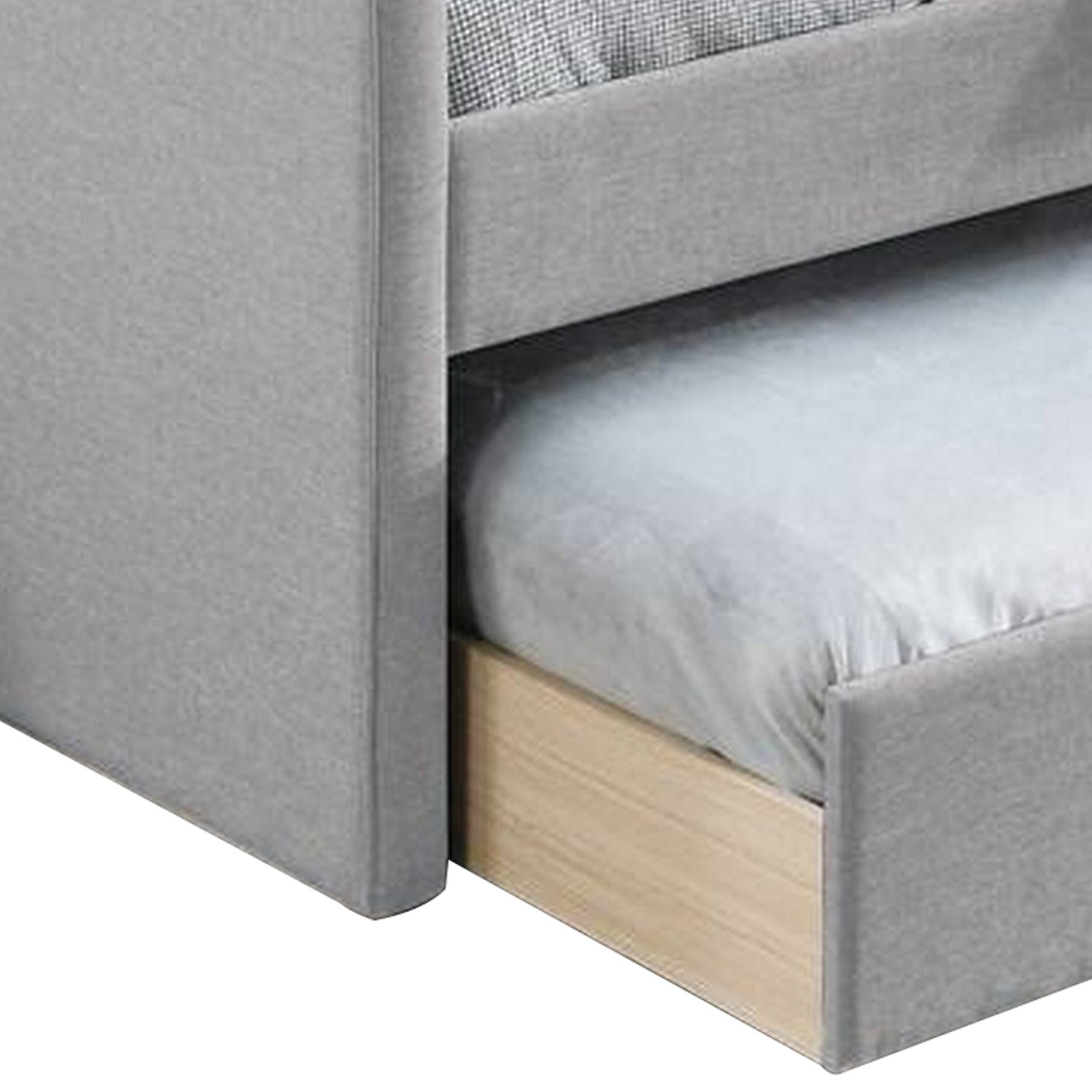 Alt View 1. Manhattan Lane - Diem Classic Wood Day Bed with Trundle, Button Tufted Back, Gray Burlap - Gray.