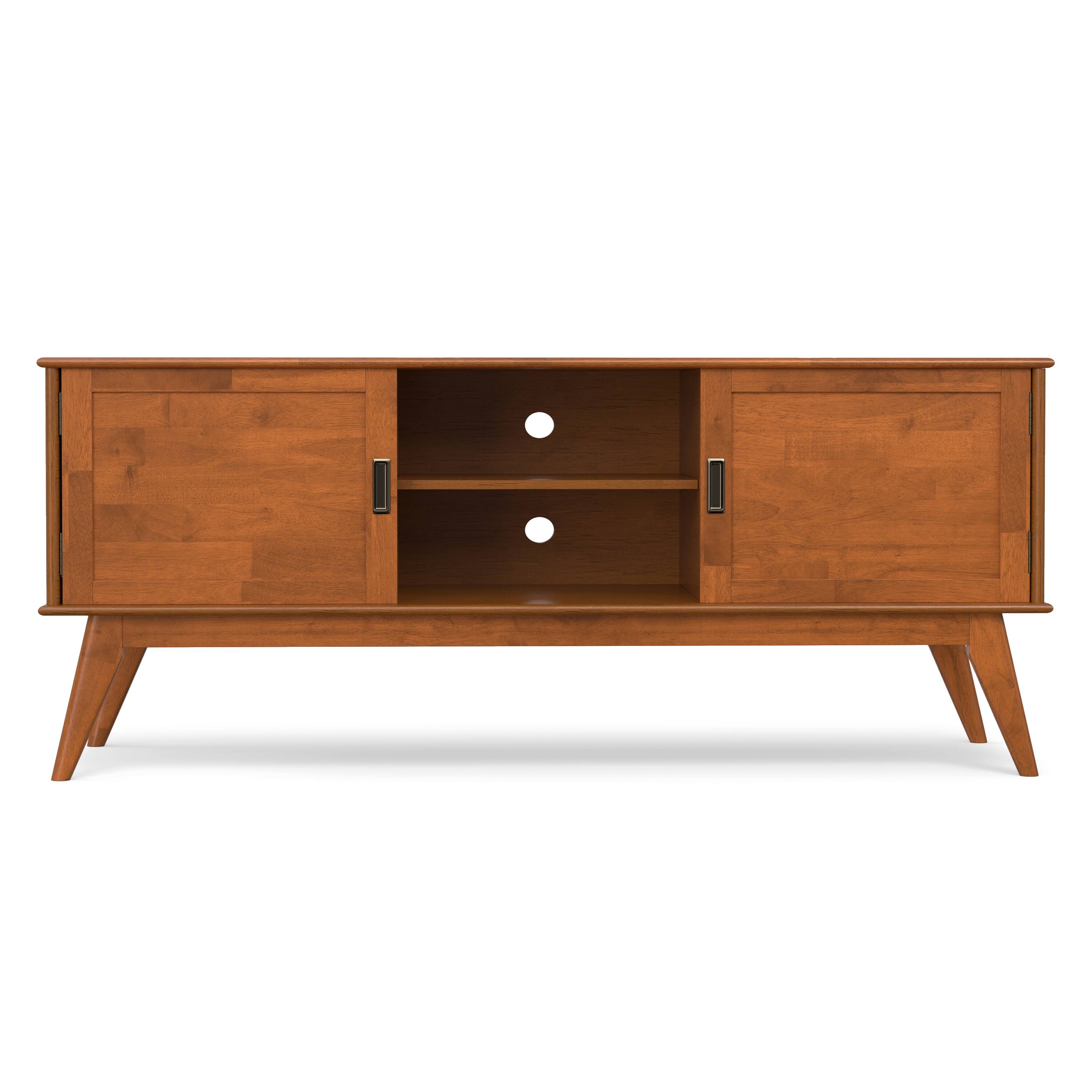 Back. Simpli Home - Draper 60W Low TV Stand with Doors and Shelves - Teak Brown.
