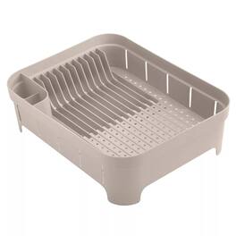 OU - Dish Drying Rack for Kitchen Counter, Freestanding Plastic Dish Strainer with Utensil Holder - Beige