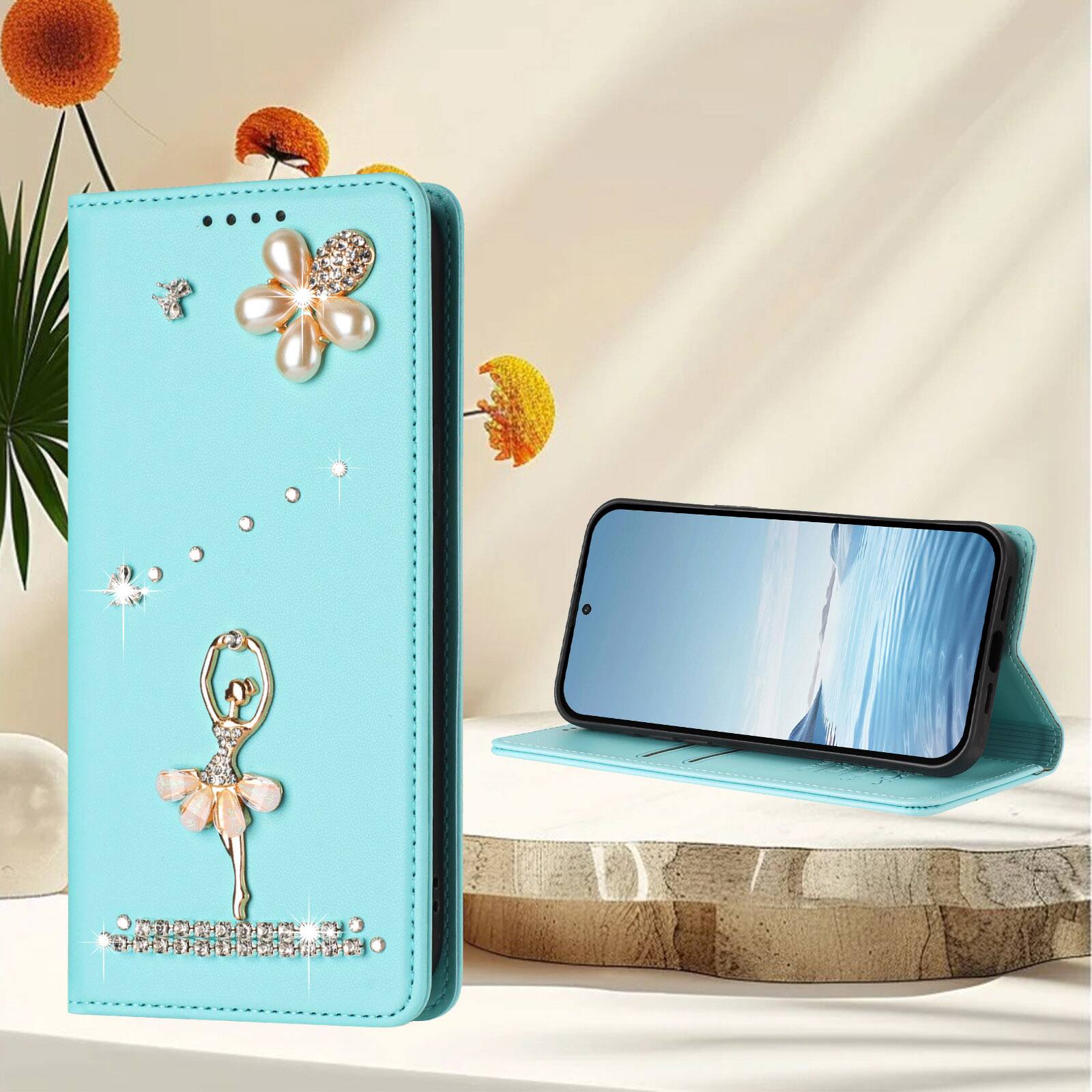 Left. Dteck - 3D Bling Ballerina Wallet Case for Motorola Moto G Stylus 5G, RFID Blocking PU Leather Flip Cover with Card Slots - Mint.