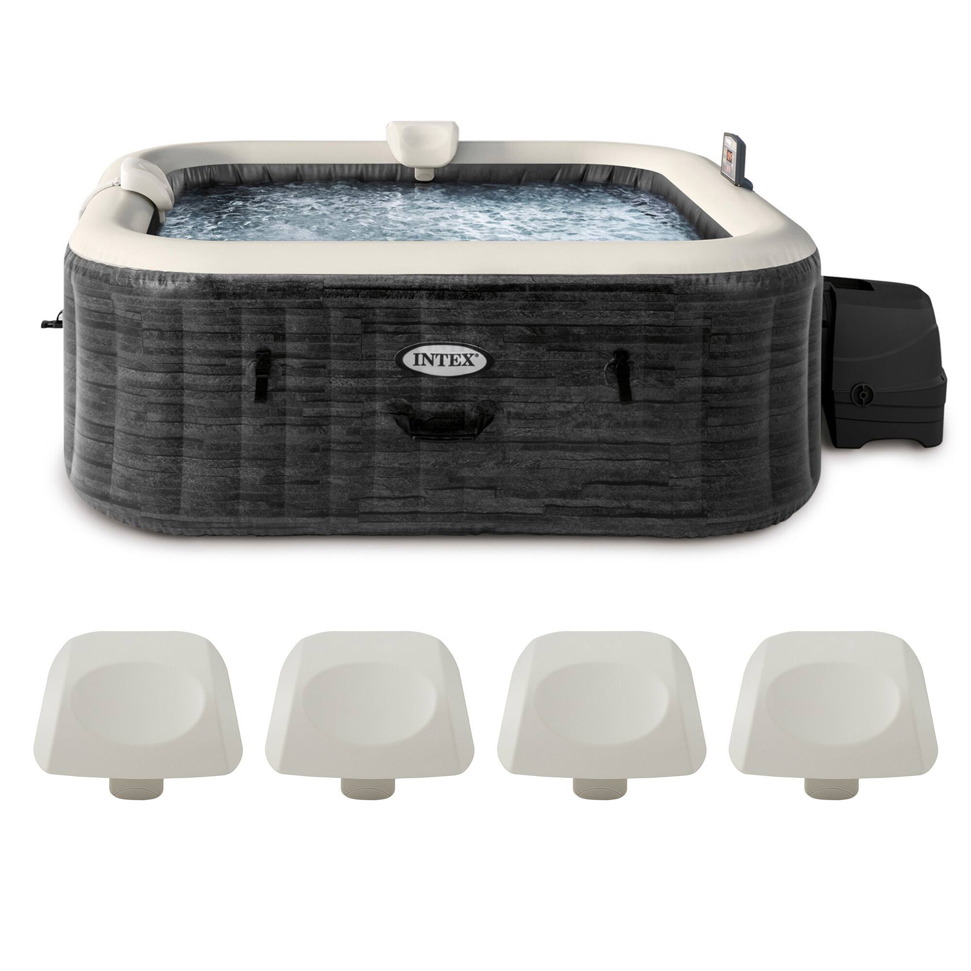 Front. Intex - INTEX PureSpa Plus Inflatable Square Hot Tub & Cushioned Pillow, White (4 Pack) - Gray.