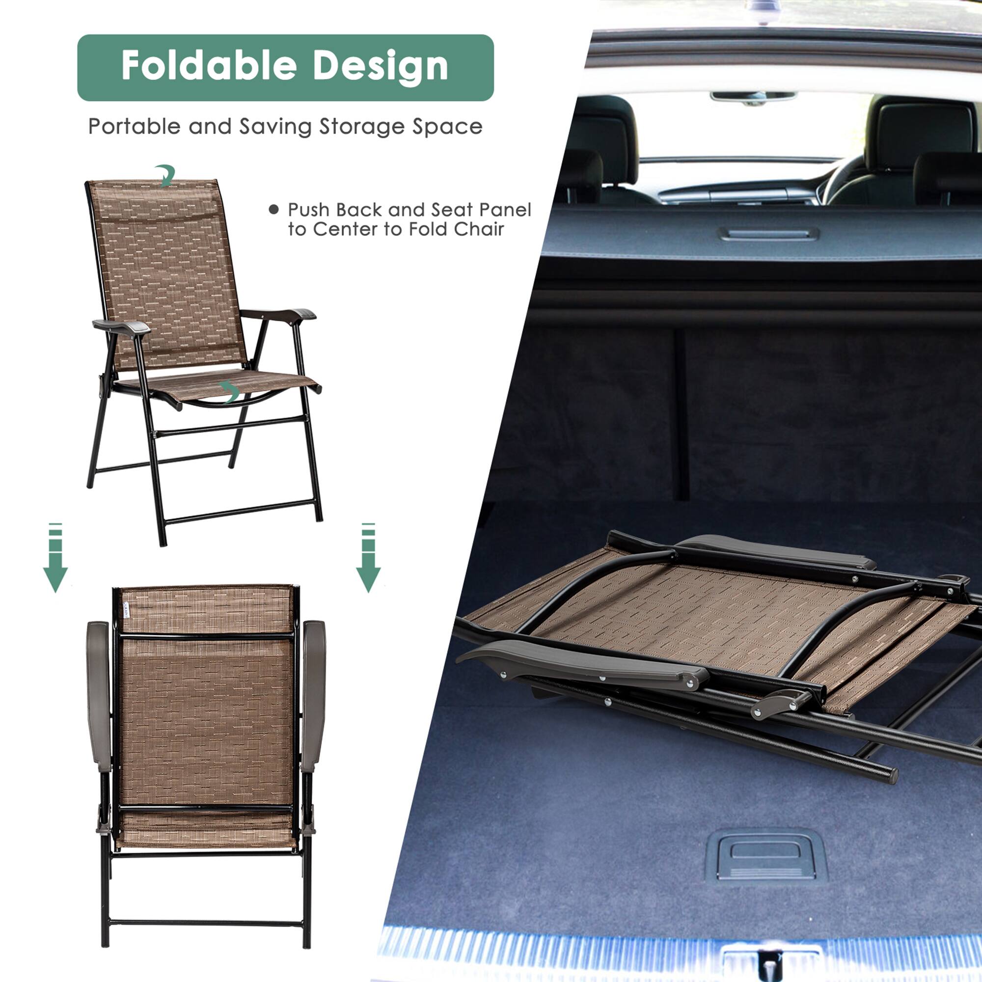 Foldable Design  
Portable and Saving Storage Space  

- Push Back and Seat Panel to Center to Fold Chair