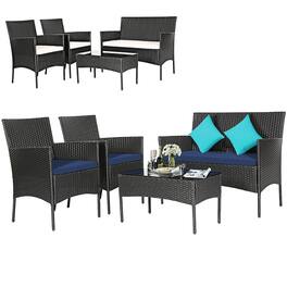 Costway - 4PCS Patio Wicker Furniture Set Coffee Table Cushions w/ Cover - Multicolor