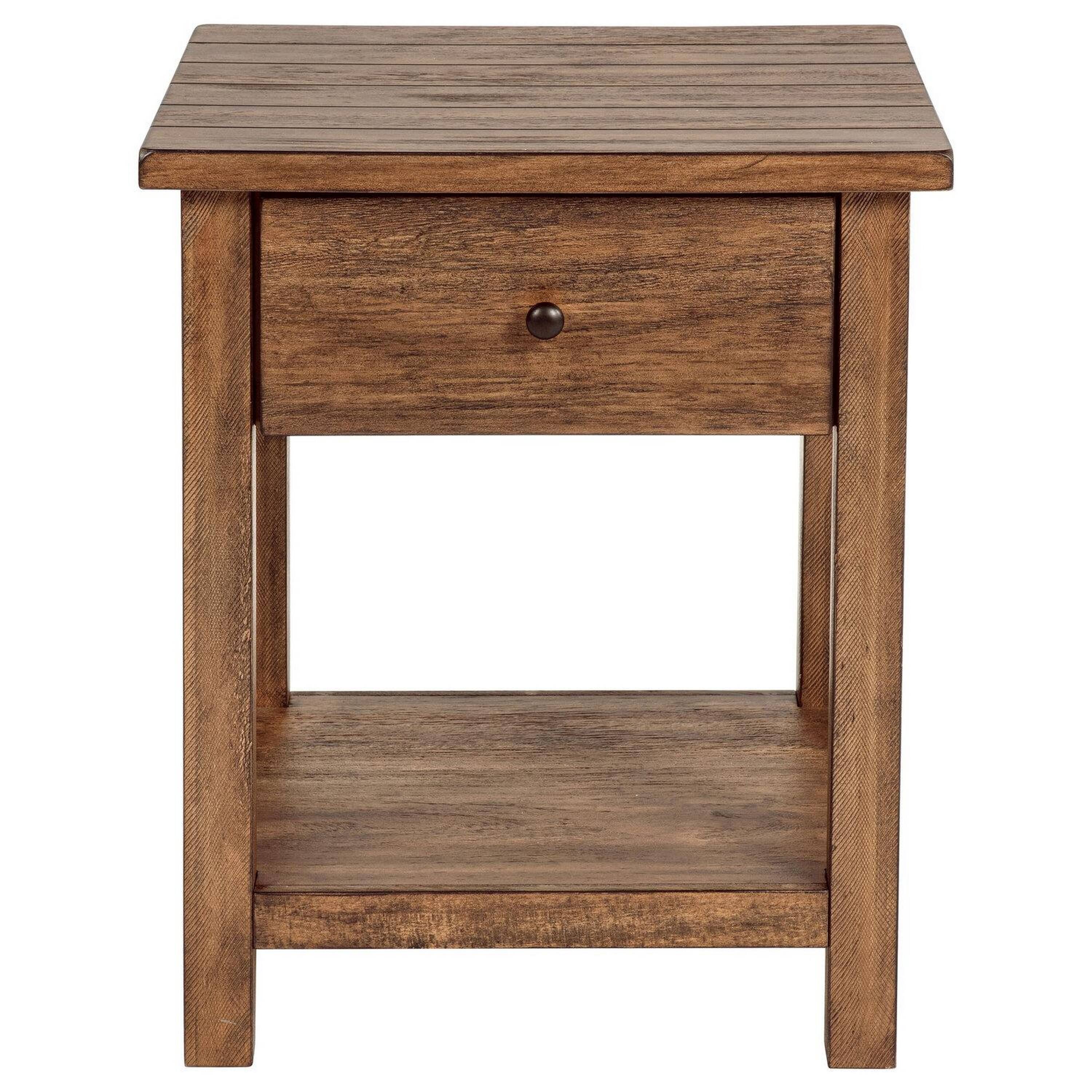 Angle. Manhattan Lane - Ayne Side End Table, 1 Shelf, 1 Drawer, Wood, Square 20 Inch - Brown, Black.