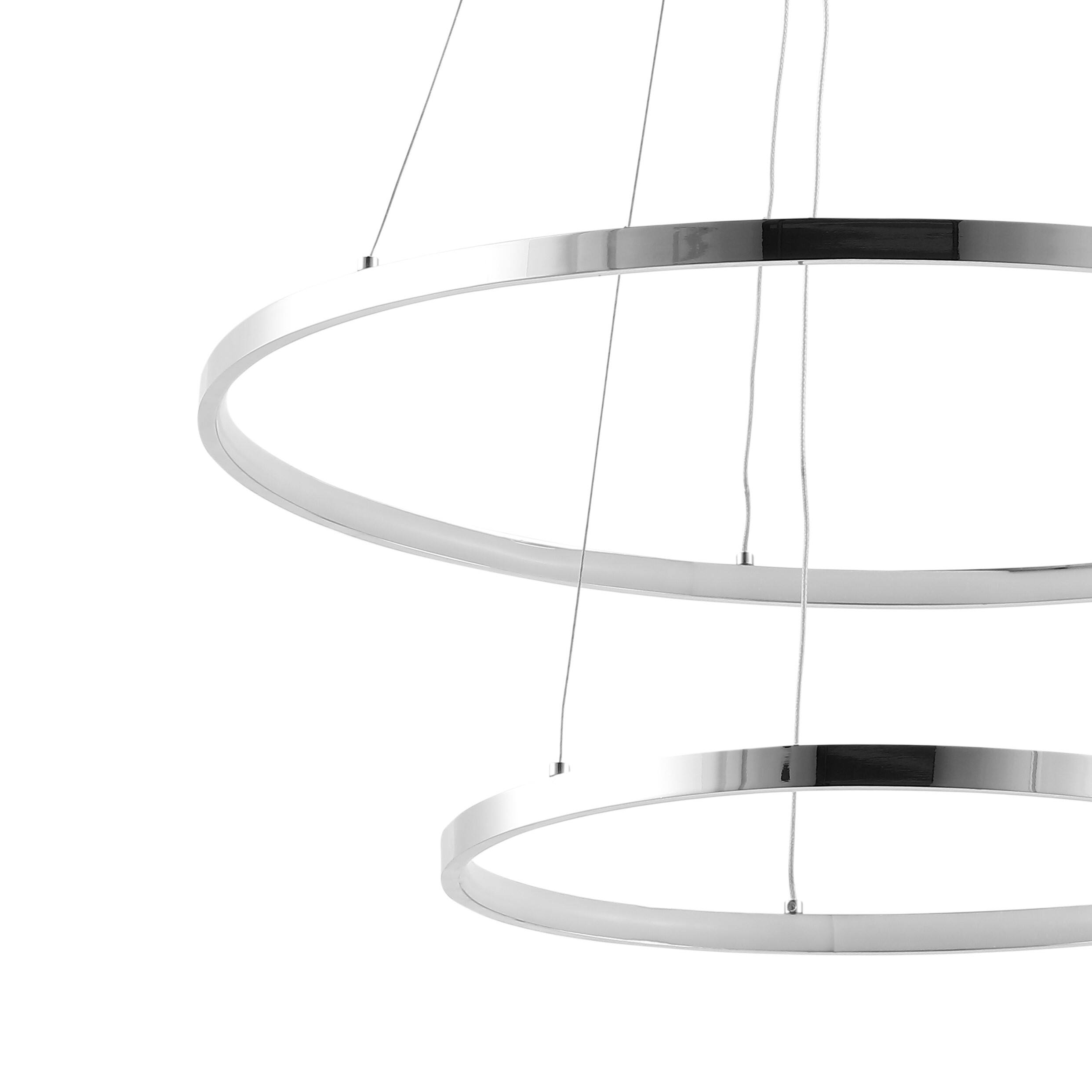 Alt View 4. Jonathan Y - Brice 24" 2-Light Modern Contemporary Metal Round Integrated LED Pendant, Chrome - Chrome.