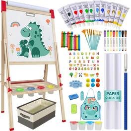 Stylel Star - Easel For Adjustable Wooden Art 114+ Supplies Double Sided Magnetic Chalkboard And White Board Drawing